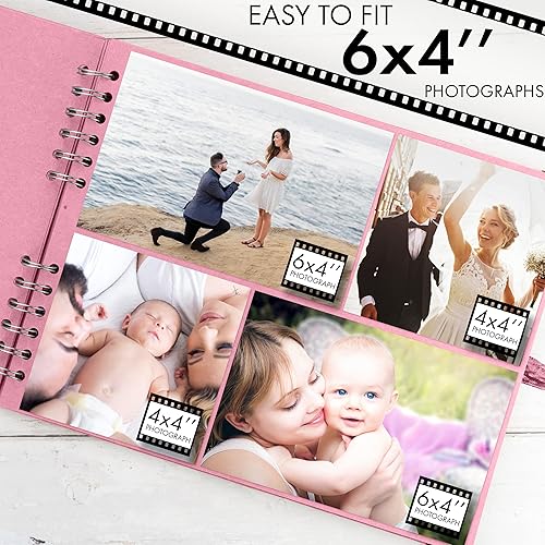 Vista 76 de Bstorify Álbum de recortes de 10 x 10 pulgadas, 70 páginas, protectores de esquina de papel kraft grueso negro, cierre de cinta, ideal para tus
