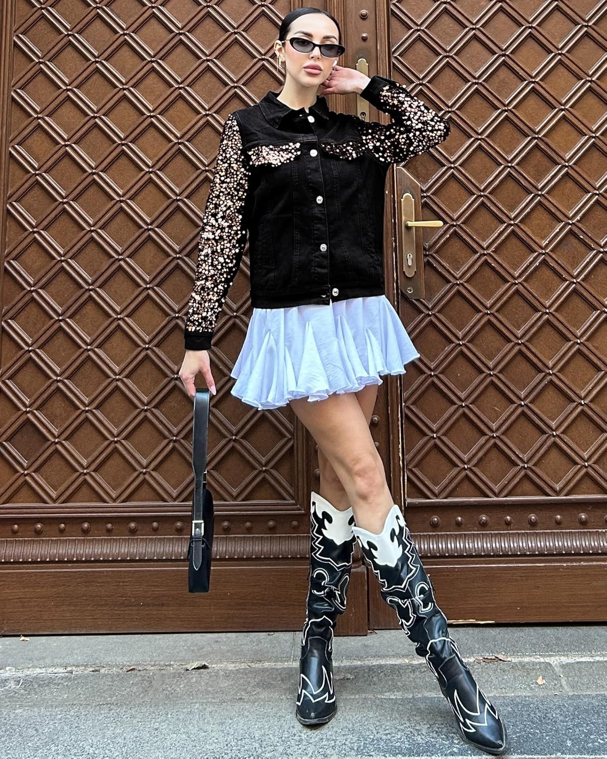 luvamia Sequin Jackets Women Jean Long Sleeves Trendy Sparkly Night Out Party Concert Stretchy Denim Jacket with Pockets - Image 5