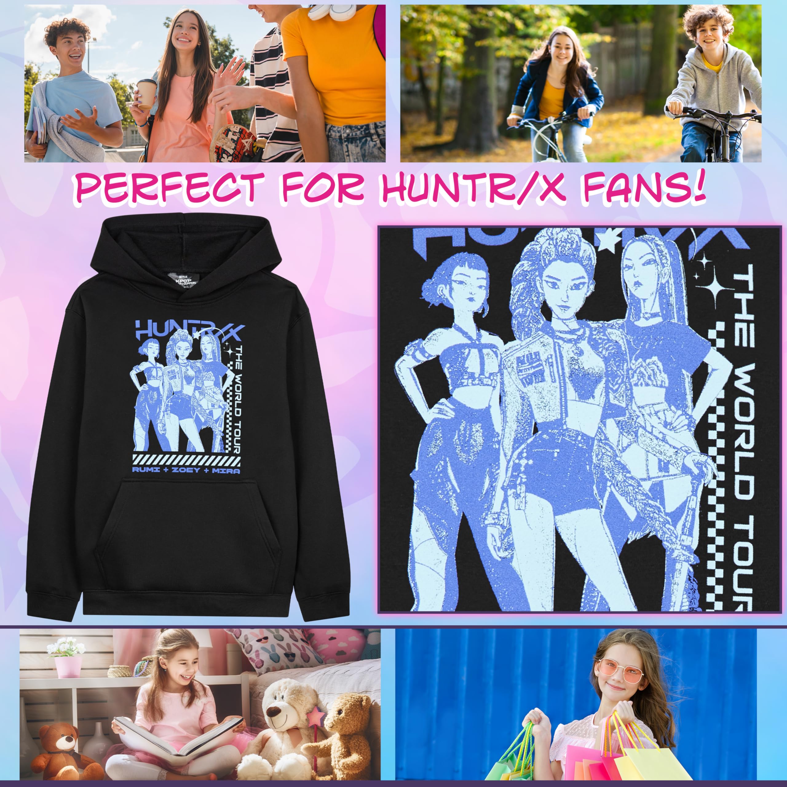 KPop Demon Hunters Oficial Sudadera con Capucha para Niñas, Sudadera Huntrix o Saja Boys, Ropa Invierno