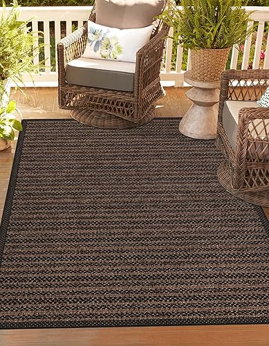 Rugs.com Outdoor Border Collection Alfombra – 2 x 3 pies alfombra de tejido plano marrón perfecta para entradas, cocinas, rincones de desayuno,