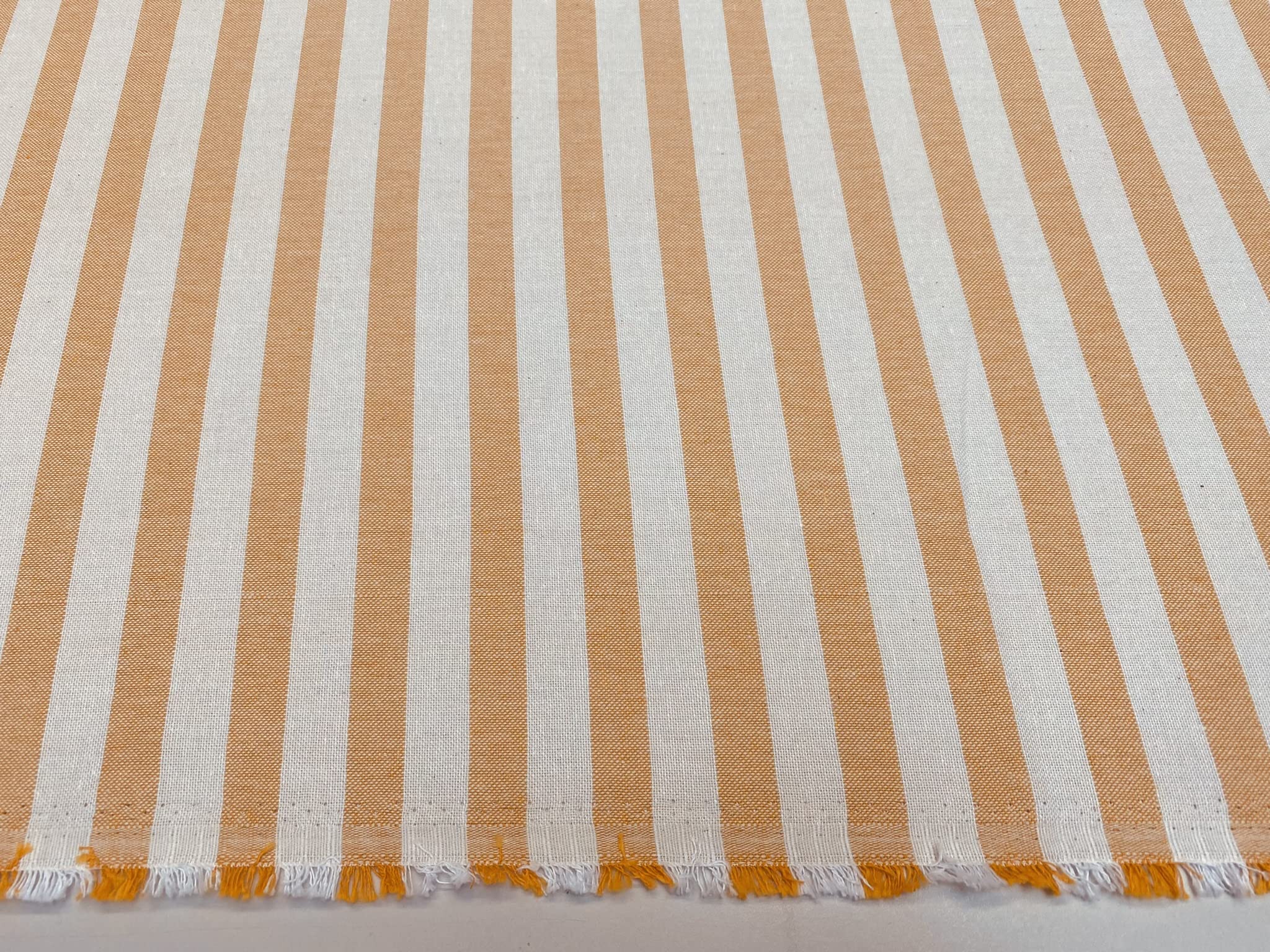 Linen Look White Stripes Culla Fabric Furnishing Curtain Upholstery Dressmaking Cotton Material 140cm Wide Canvas (Sold by The Metre) (Yellow Mustard)