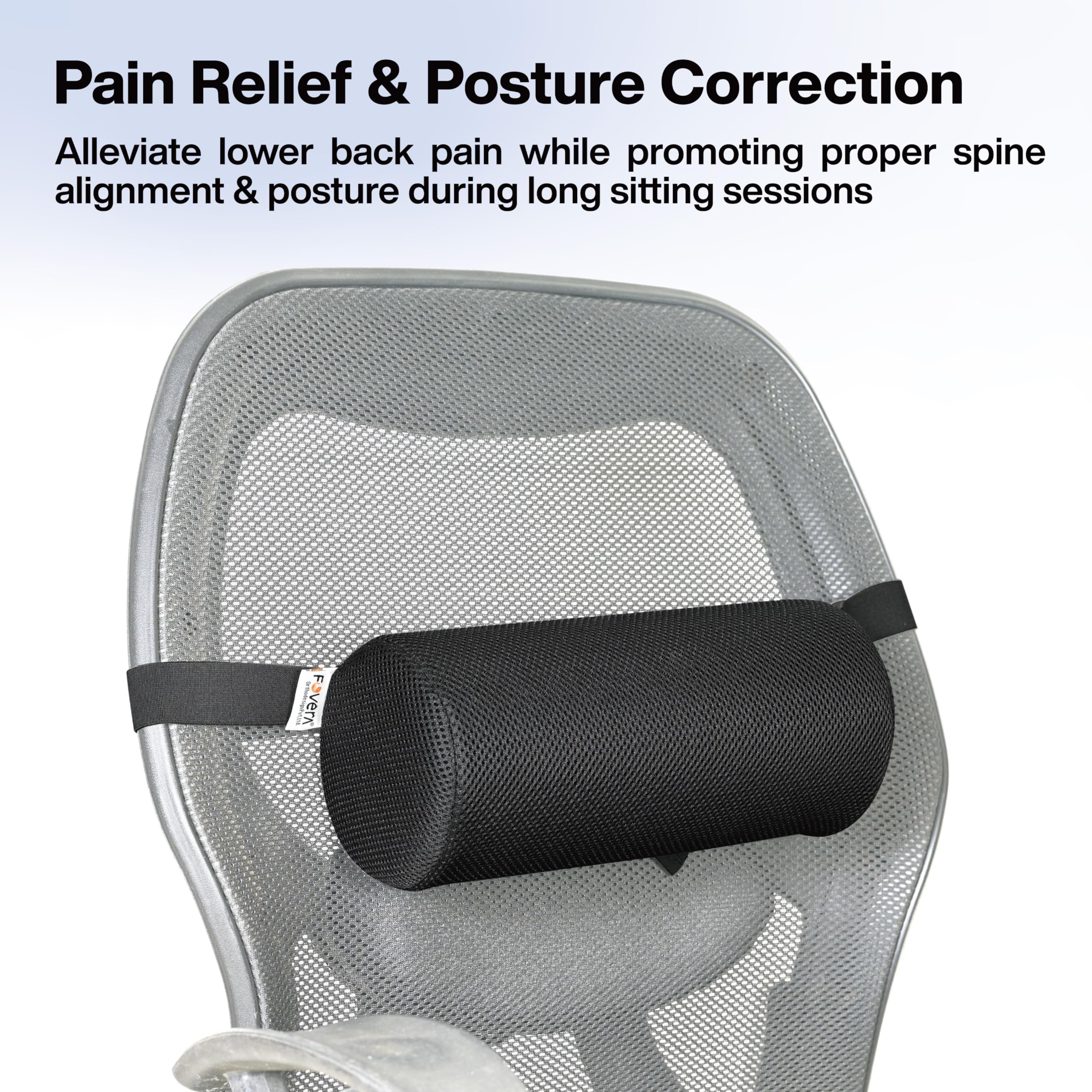 FOVERA Rollo de soporte lumbar para aliviar el dolor de espalda, cojín versátil para oficina, coche y viajes con correa ajustable, proporciona apoyo lumbar ideal, espalda y corrección de postura
