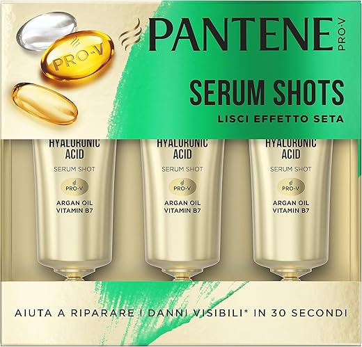 Pantene Maschera Capelli, Pantene Pro-V Sos Shots Lisci Effetto Seta, Trattamento Intensivo per Capelli Danneggiati, Formula Concentrata ed Efficace, 3 x 15ml