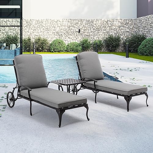 Miniatura 7 de HOMEFUN Chaise Lounge - Silla de exterior con cojín beige tumbonas laterales de aluminio con ruedas reclinables ajustables juego de muebles de patio
