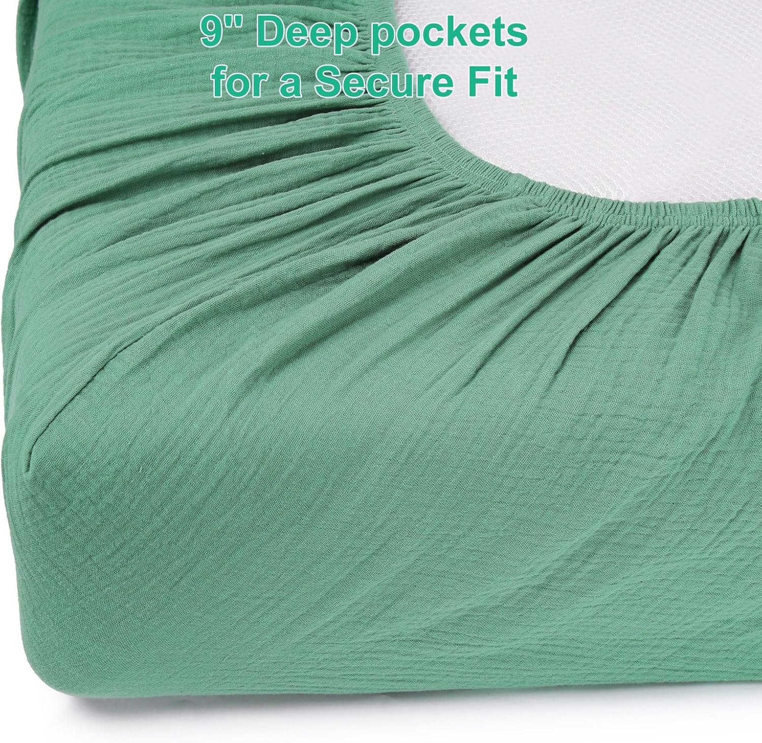 2 Pack Green & Grey Muslin Cotton Crib Sheets for Girls & Boys-Neutral Breathable Crib Mattress Protector Fitted for Standard 28"x 52" -Nursery Décor No Slip Bed Cover