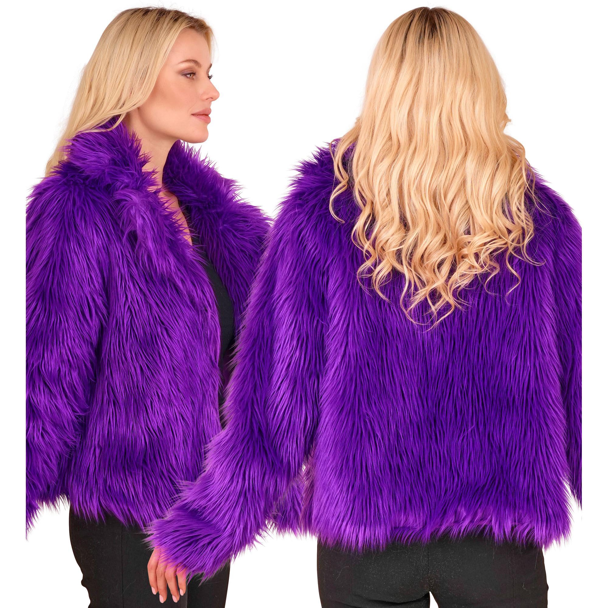 W WIDMANN MILANO Party Fashion Veste en fausse fourrure pour femme, fourrure moelleuse, veste en peluche, costume, tenue de fête pour carnaval et festival