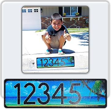 Curb Wrap Address Decal Aluminum House Number Decals for Front Doors, Windows, Curbs, or Walls Weather Resistant Curb Wraps Perfect for Outside House Customization Blue Beach