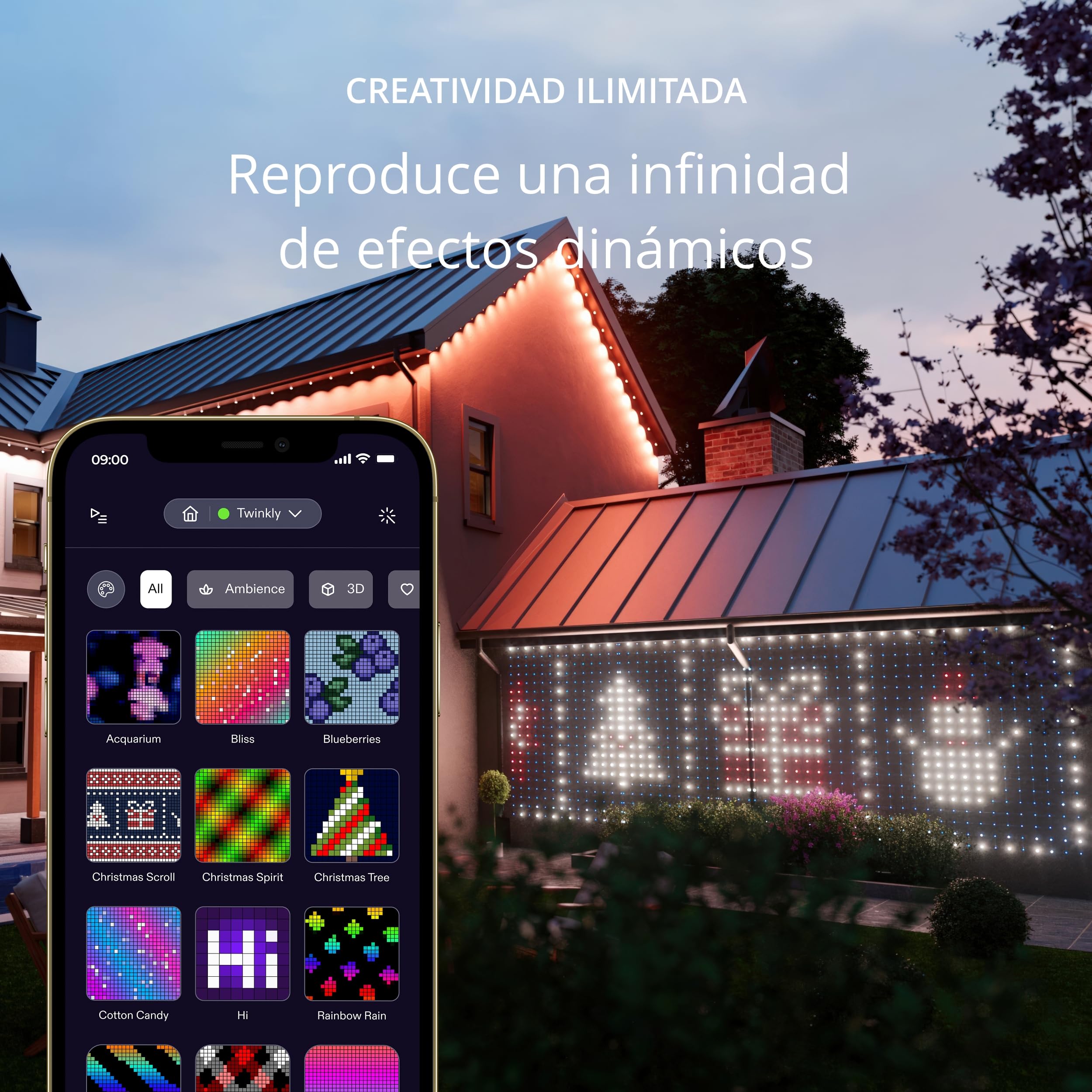 Twinkly Net Lights, Rejilla LED Flexible con 260 LED RGB Mapeables, Tira de Luces Exterior e Interior, Luces Inteligentes, Compatible con Alexa, Google Home, IP44, Cable Transparente, 1,2 m x 1,9 m