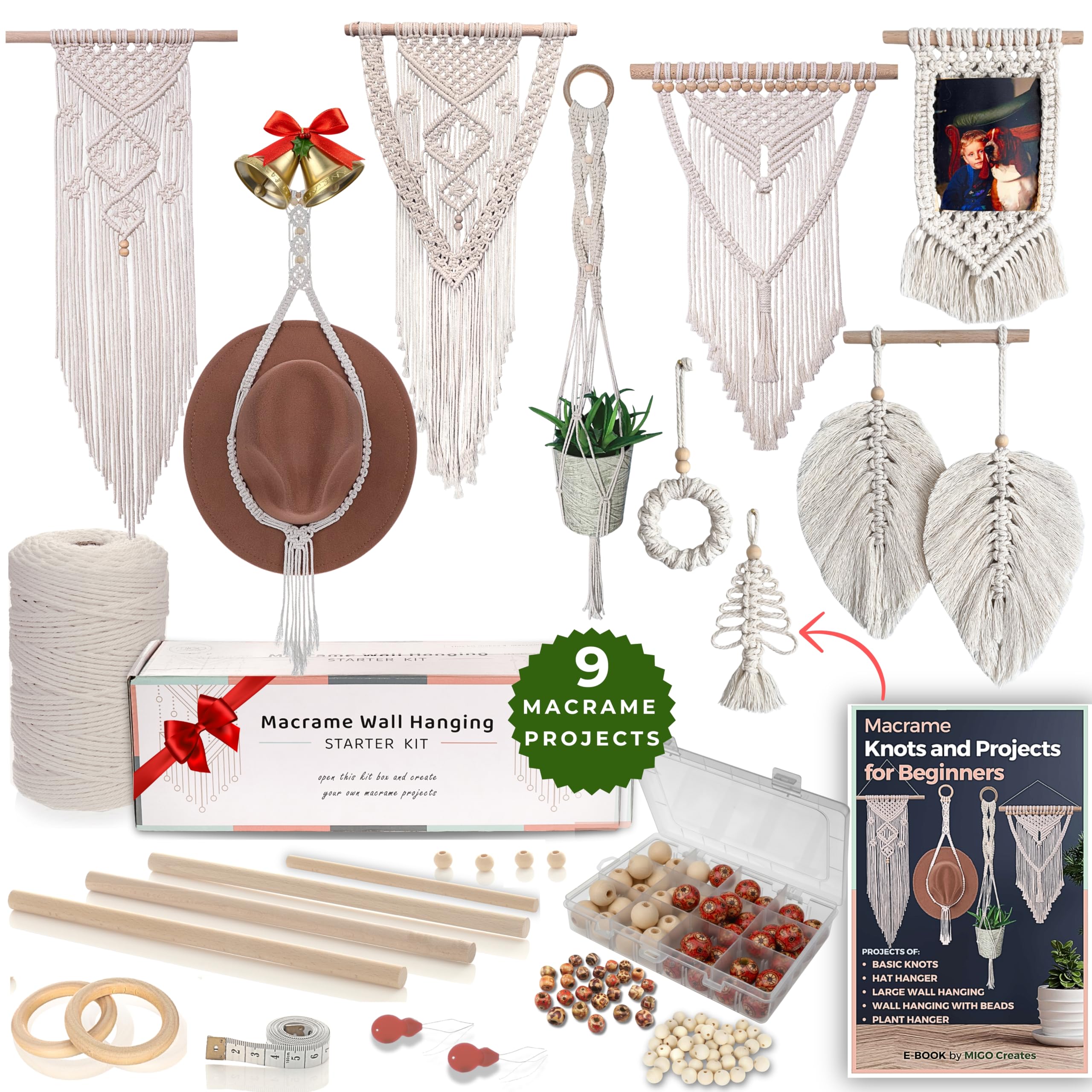 MIGO Creates Macrame Kits for Adults Beginners with 126 Macrame Supplies and 7 Projects E-Book: DIY Macrame Kit with 165 Yards Macrame Cord and Craft Supplies & Materials to Start Macrame
