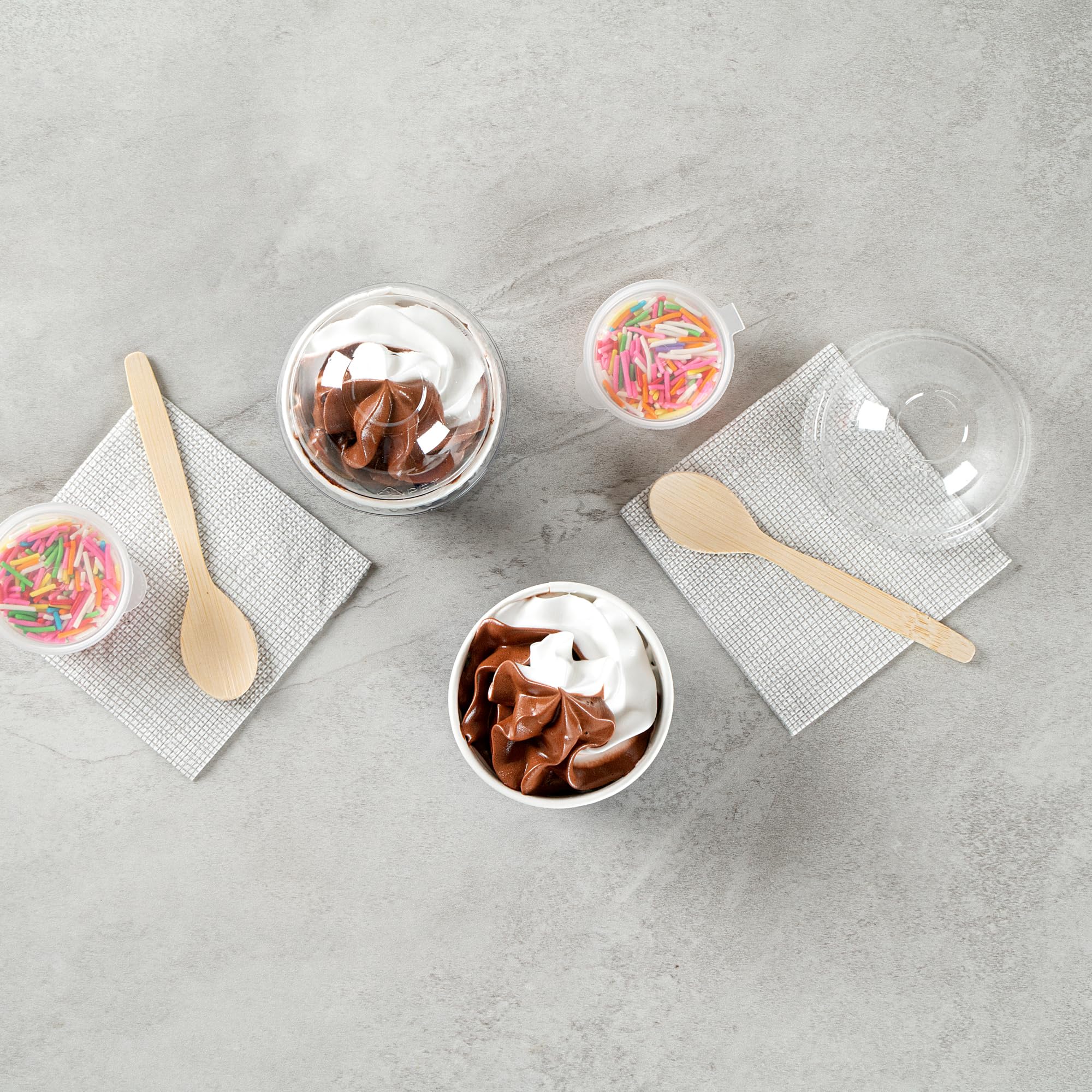 Restaurantware Coppetta - Vasos de postre de 4 onzas, 50 vasos desechables para helado, tapas se venden por separado, cuencos de papel francés para yogur congelado, para alimentos fríos y calientes