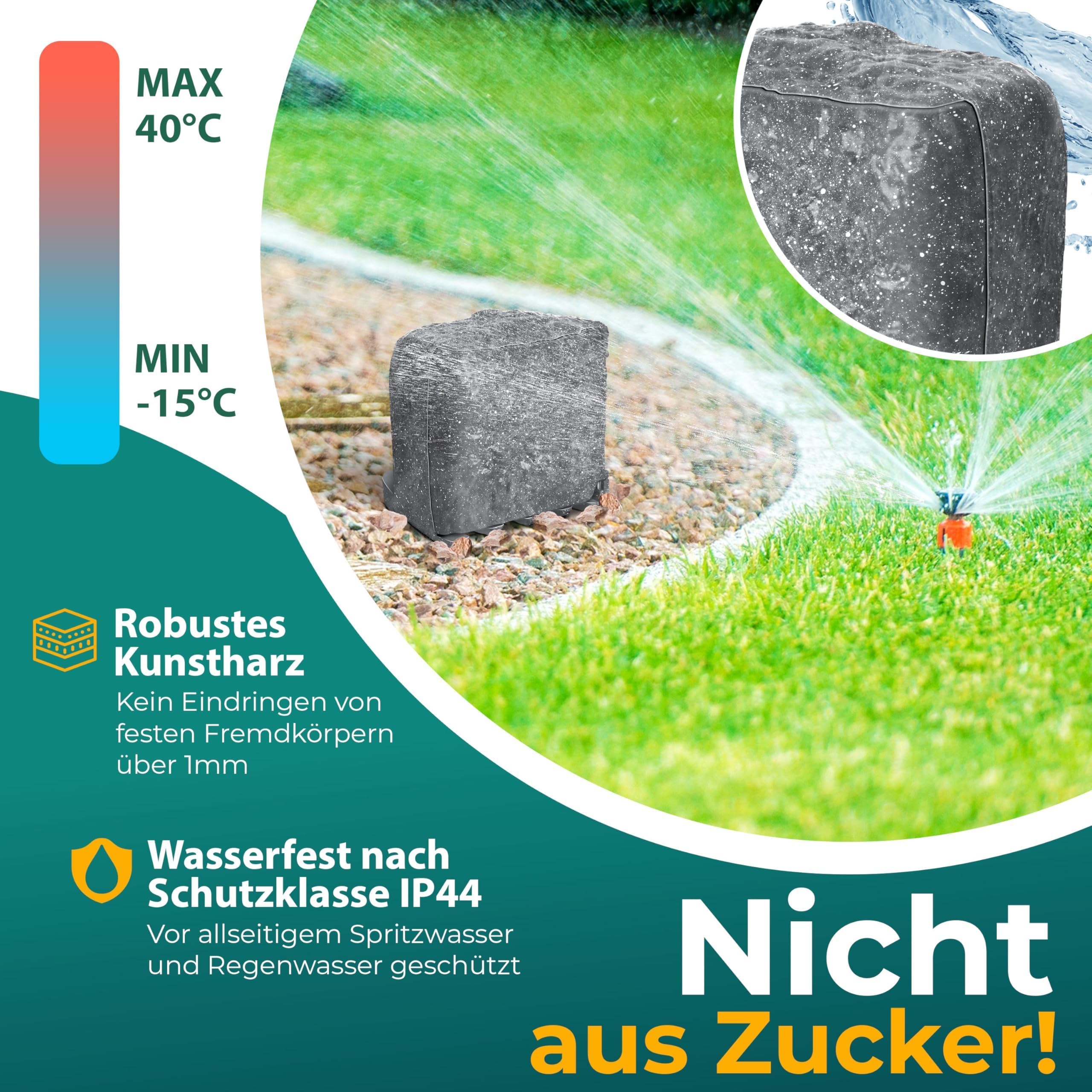 KESSER Zócalo de jardín con aspecto de piedra con 4 enchufes - con función wifi control a través de la aplicación - kit de montaje, enchufes múltiples exteriores con cable de extensión de 3 m toma de
