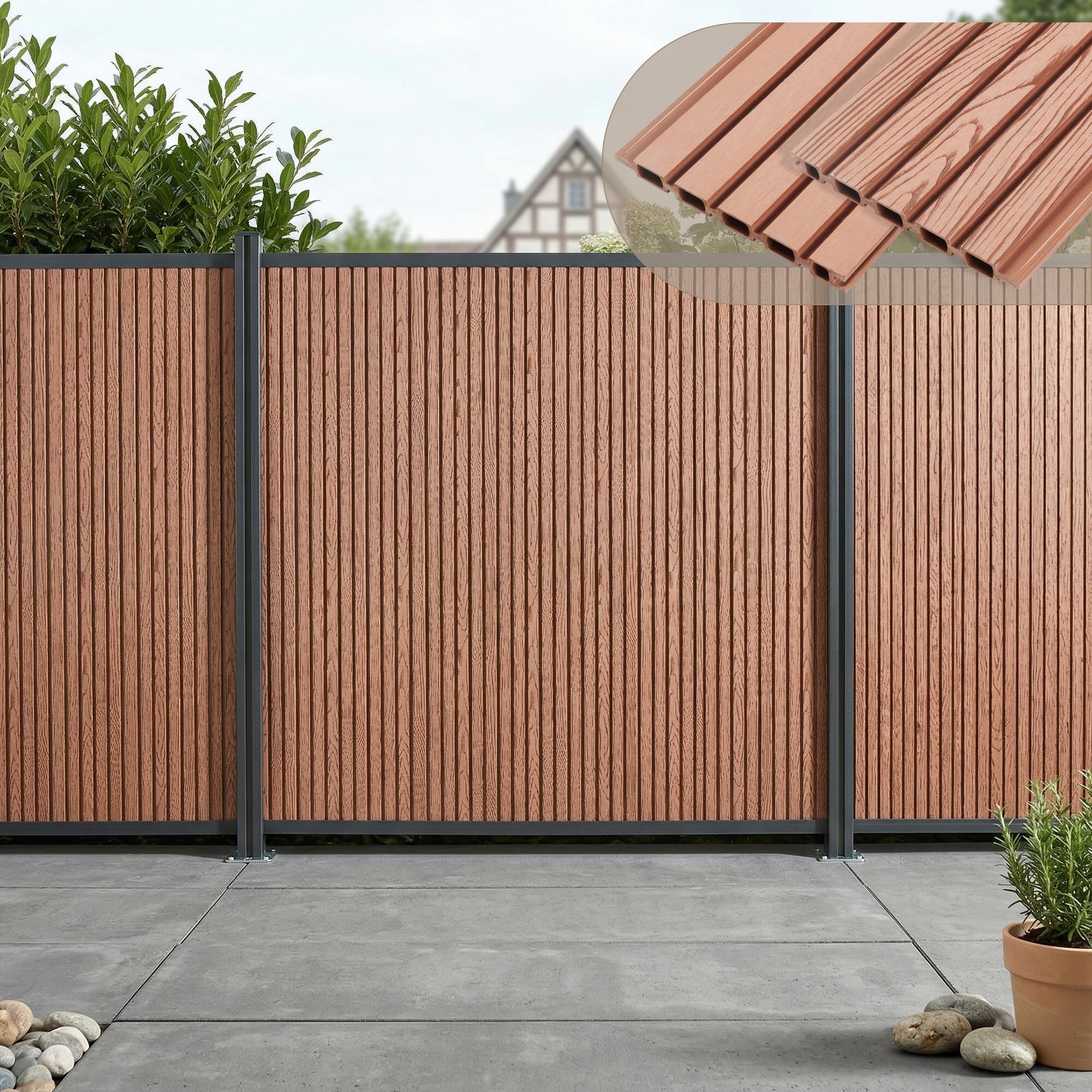 NEU.HOLZ Startermodul Grassano 185 x 180 cm mit 2 Pfosten Braun | Gartenzaun, WPC, Sichtschutzzaun, Lamellenzaun, Zaunelemente, witterungsbeständig, Windschutz