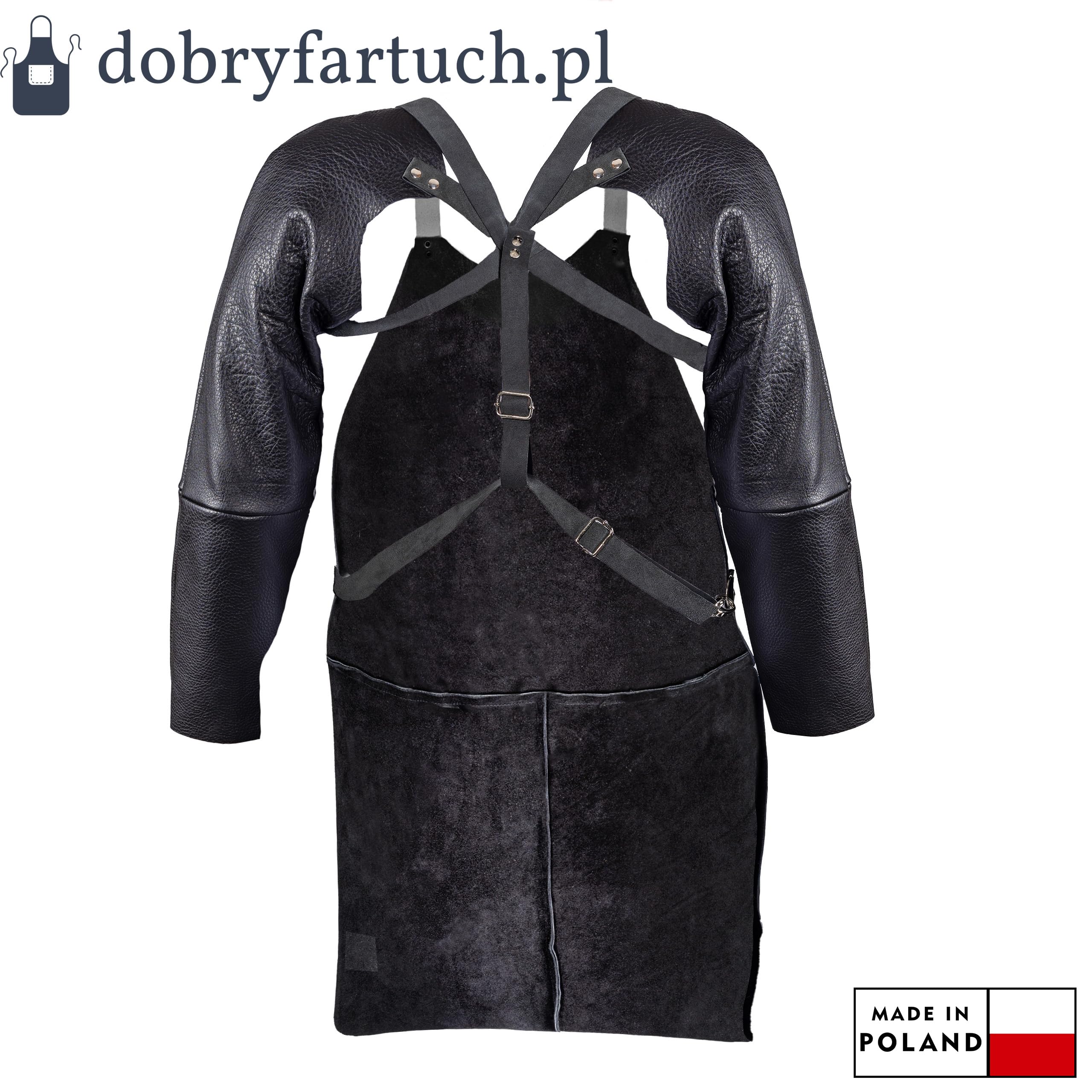 DobryFartuch Ensemble tablier de soudeur professionnel avec protection des manches – Cuir de vachette robuste, résistant à la chaleur et ignifuge, avec manches en cuir pour soudeurs et forgerons