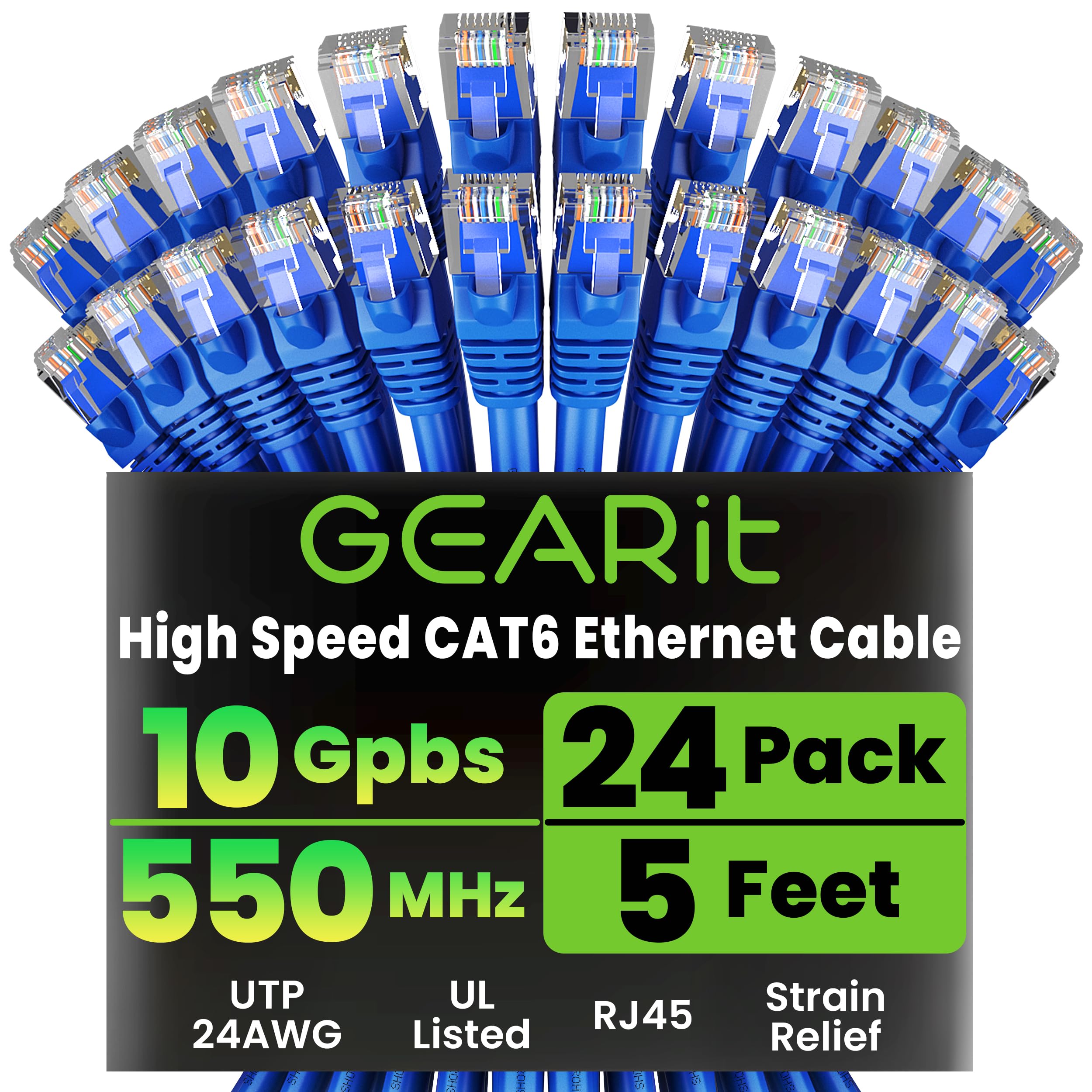 GEARit Cat 6 Ethernet Cable (10-Pack 3 Feet) Cat6 Network Patch, 10Gbps, RJ45, Snagless Cord, Gold-Plated Connectors, Internet for PC, TV, Tablet, Router, Printer, Servers, IT Data Center - Blue — view 18