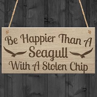 RED OCEAN Happier Seagull Funny Inspiring Friendship Gift Hanging Plaque Best Friend Sign Happiness Smile Motivation Gift