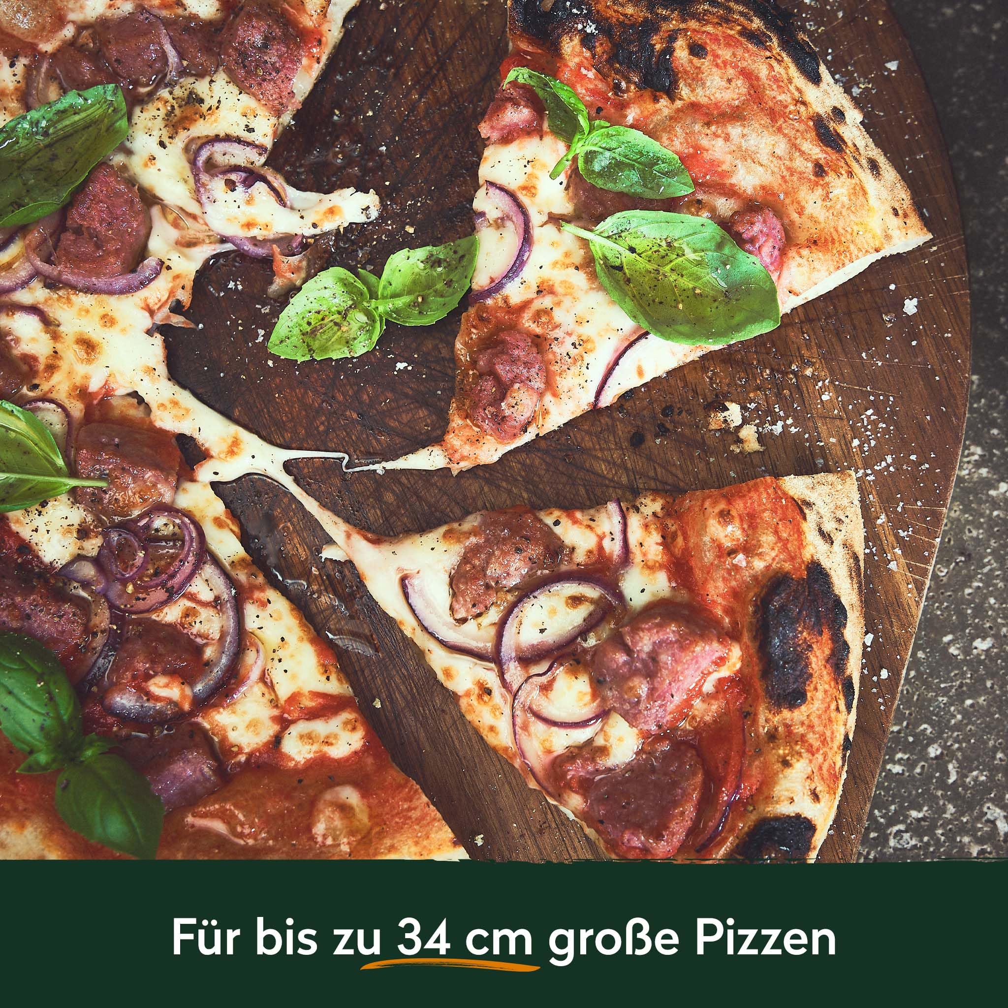 BURNHARD® Pizzaschneider aus Klingenstahl, Wiegemesser, 35,5 cm Klinge, Pizzamesser inkl. Klingenschutz, scharfer Pizza Cutter ohne Zerdrücken, Akazienholzgriff