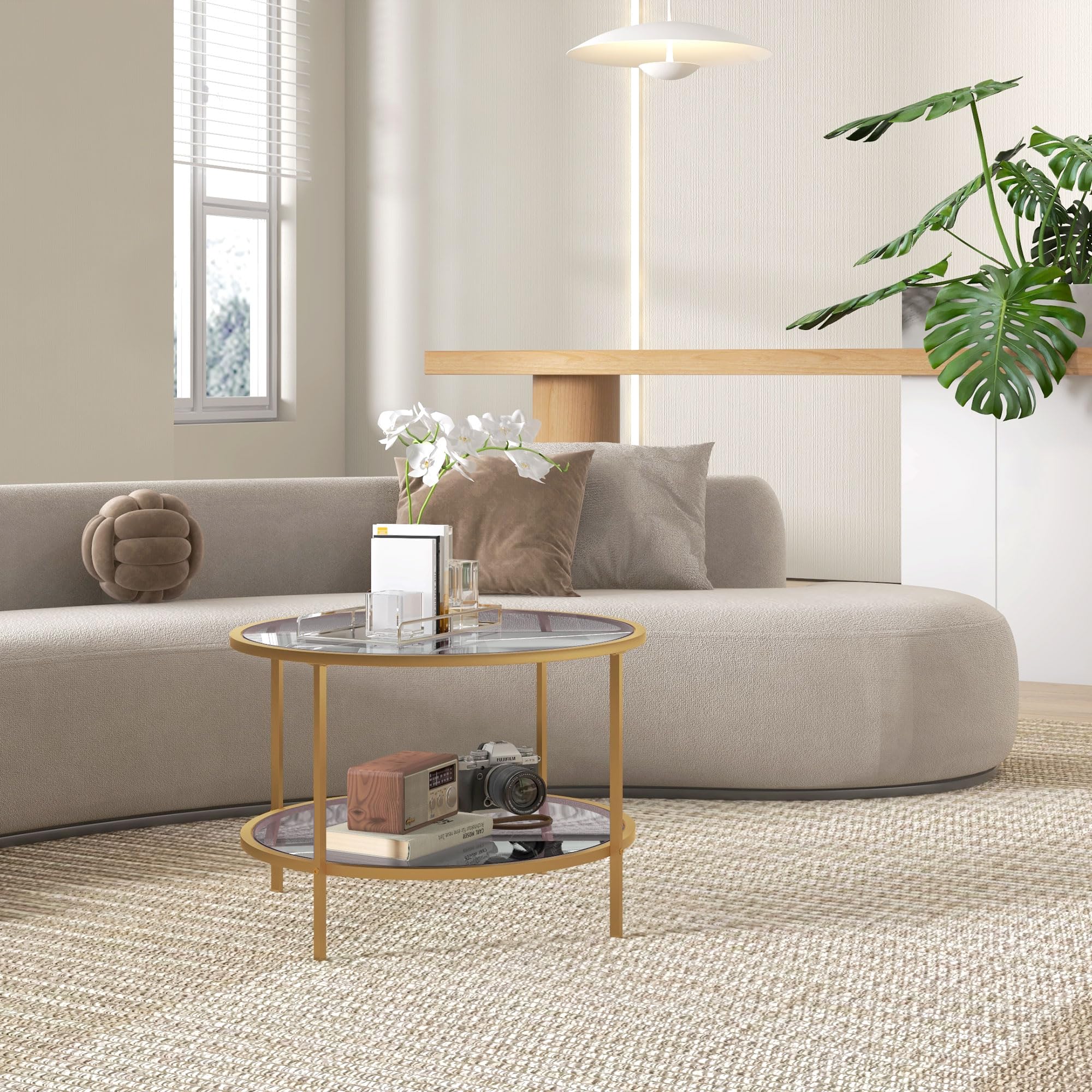 HOMCOM Beistelltisch Rund Couchtisch mit Ablage Ø60 x 43 cm Gold