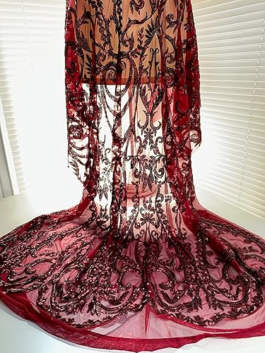 Miniatura 7 de Esmeralda - 10102 - Lentejuelas en tela de encaje de malla color borgoña