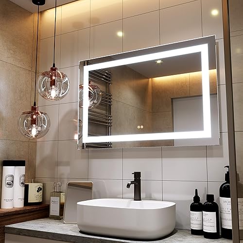 PetusHouse - Espejos de baño con iluminación LED de 40 x 32 pulgadas, de la misma calidad que el supermercado, luz blanca regulable antiniebla,