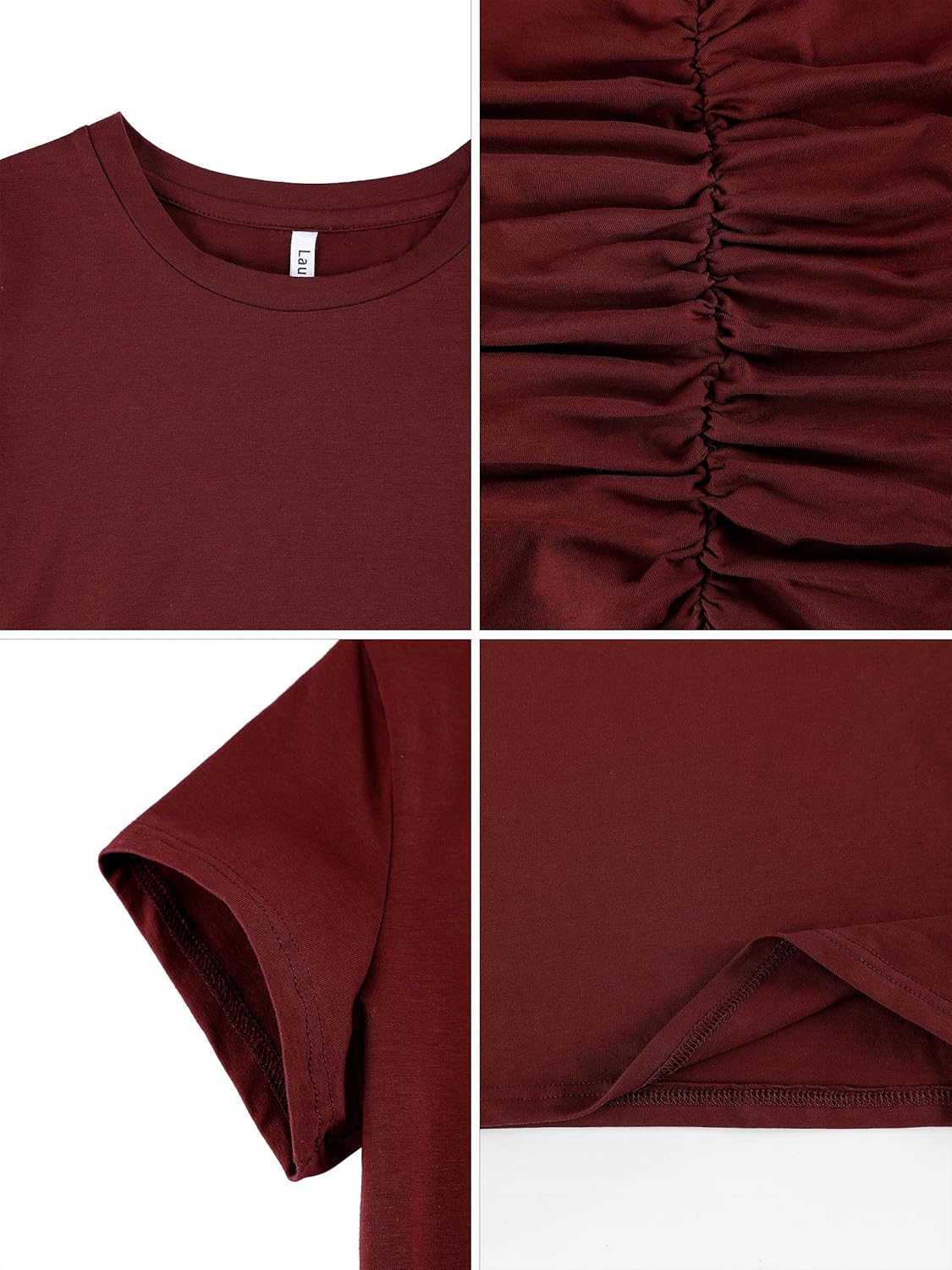 Laughido Women's Short Sleeve Ruched Bodycon Sundress Knee Length T Shirt Dresses 2025 Trendy Casual Outfits - Image 4