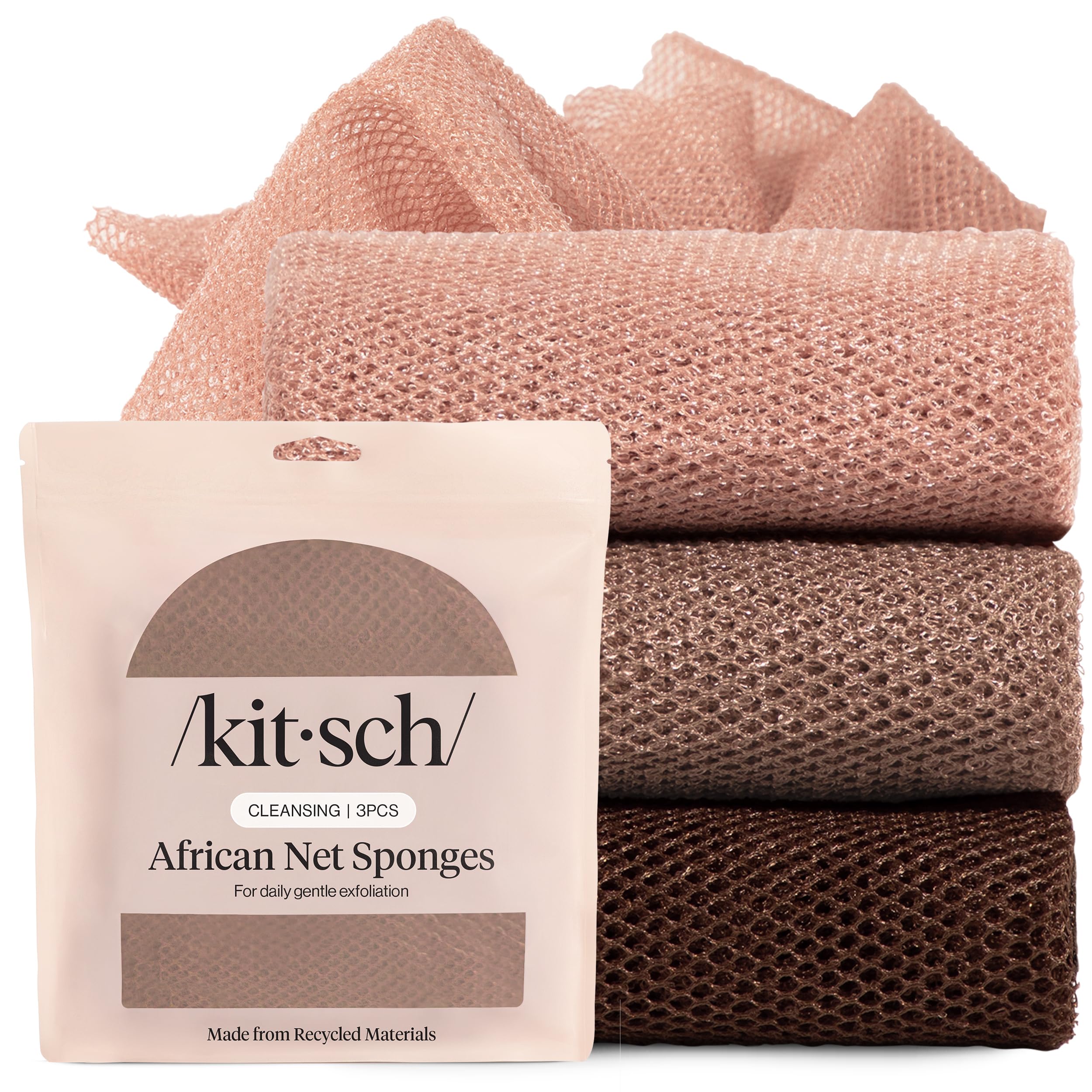Kitsch African Net Sponge – Exfoliating Body Scrubber for Cleansing & Gentle Daily Exfoliation – Stretchable Bath Sponge for Hard-to-Reach Areas,