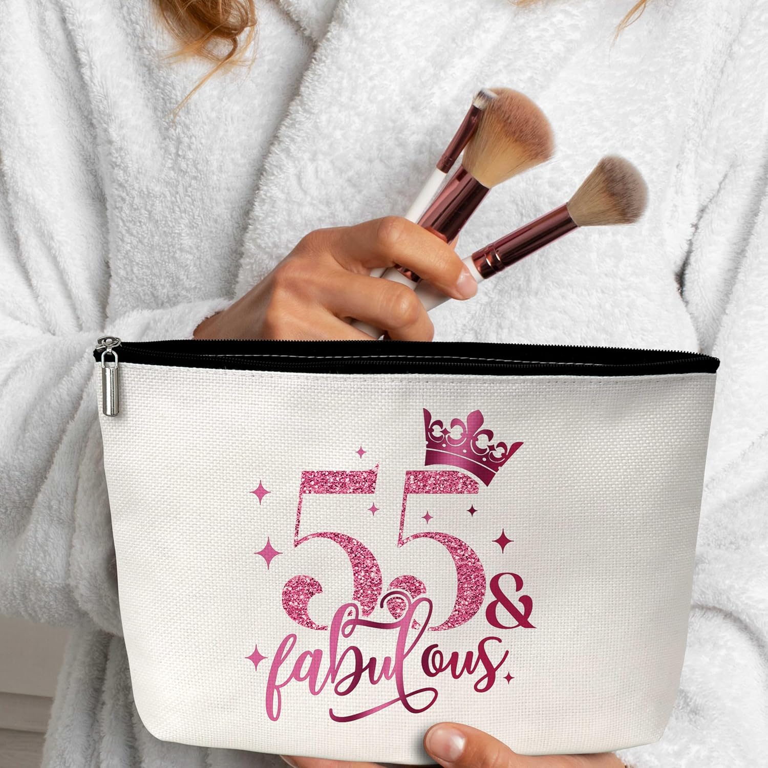 GREOXG 55th Birthday Gift for Women - Pink Fabulous Makeup Bag for 55 Years Old Sisters, Mom, Friends -B13 - Image 3