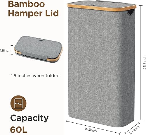 Miniatura 2 de UBBCARE Cesta para la ropa sucia con tapa, 60 L delgada para la ropa sucia con bolsa extraíble, cesta plegable para ropa sucia para dormitorio,