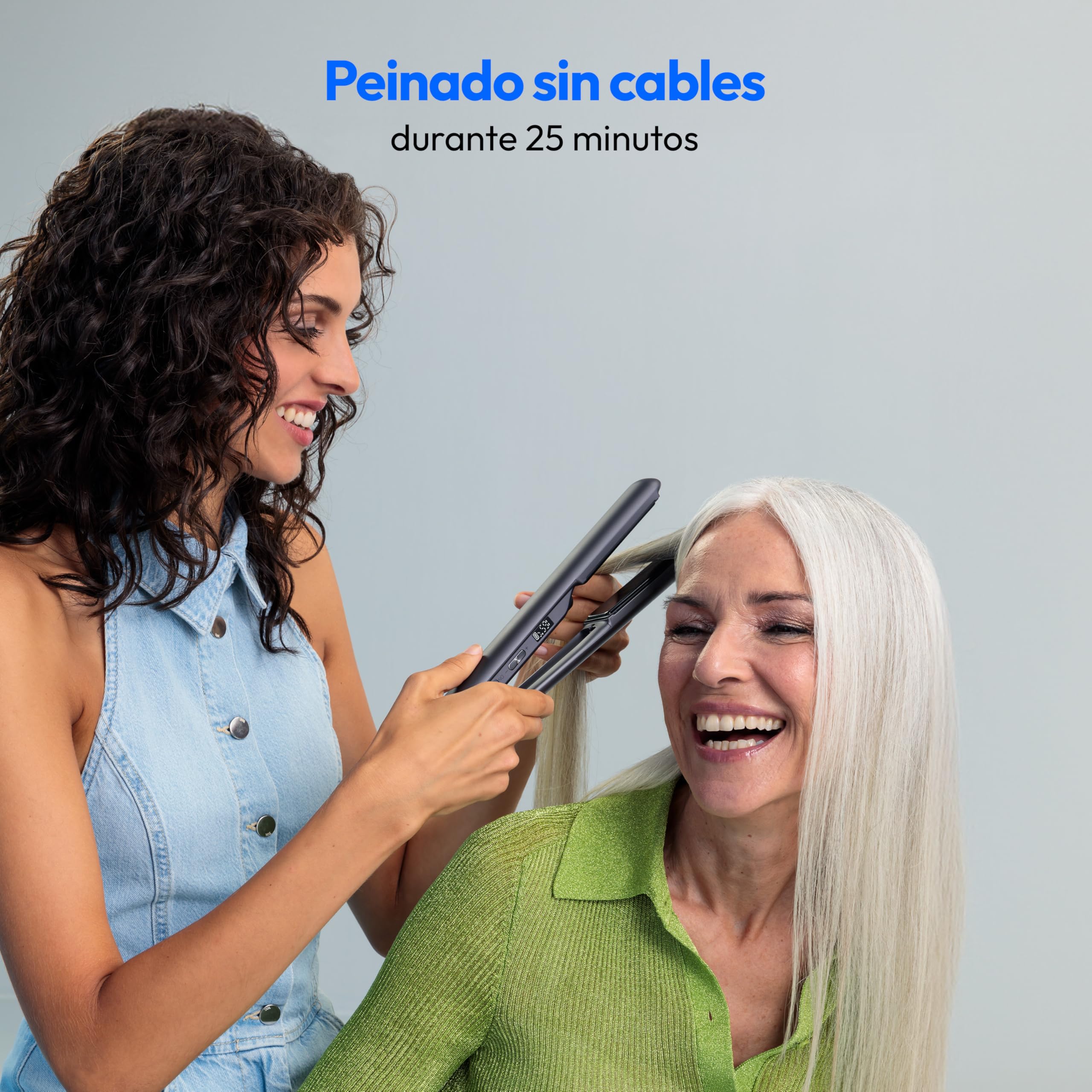 MEDION HS2 Plancha de pelo sin cable con pantalla (indicador de temperatura y batería, 5 posiciones de calor regulables, placas flexibles de cerámica/turmalina con sensor de temperatura