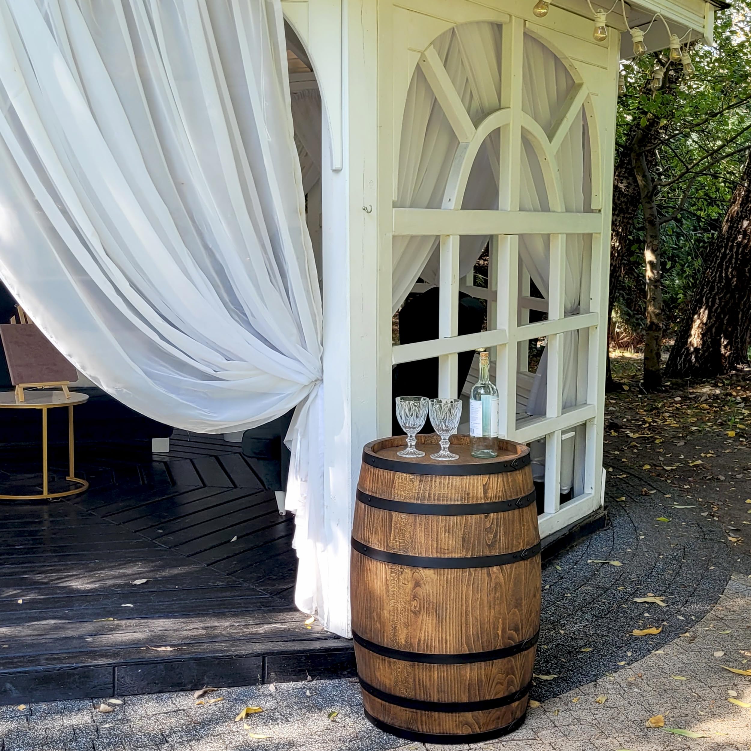 Weeco Decoración barril de madera – Muebles de estilo rústico para bares, hoteles y restaurantes – Soporte para menús, mesa alta de vino, mesa de cerveza o reserva de bebidas