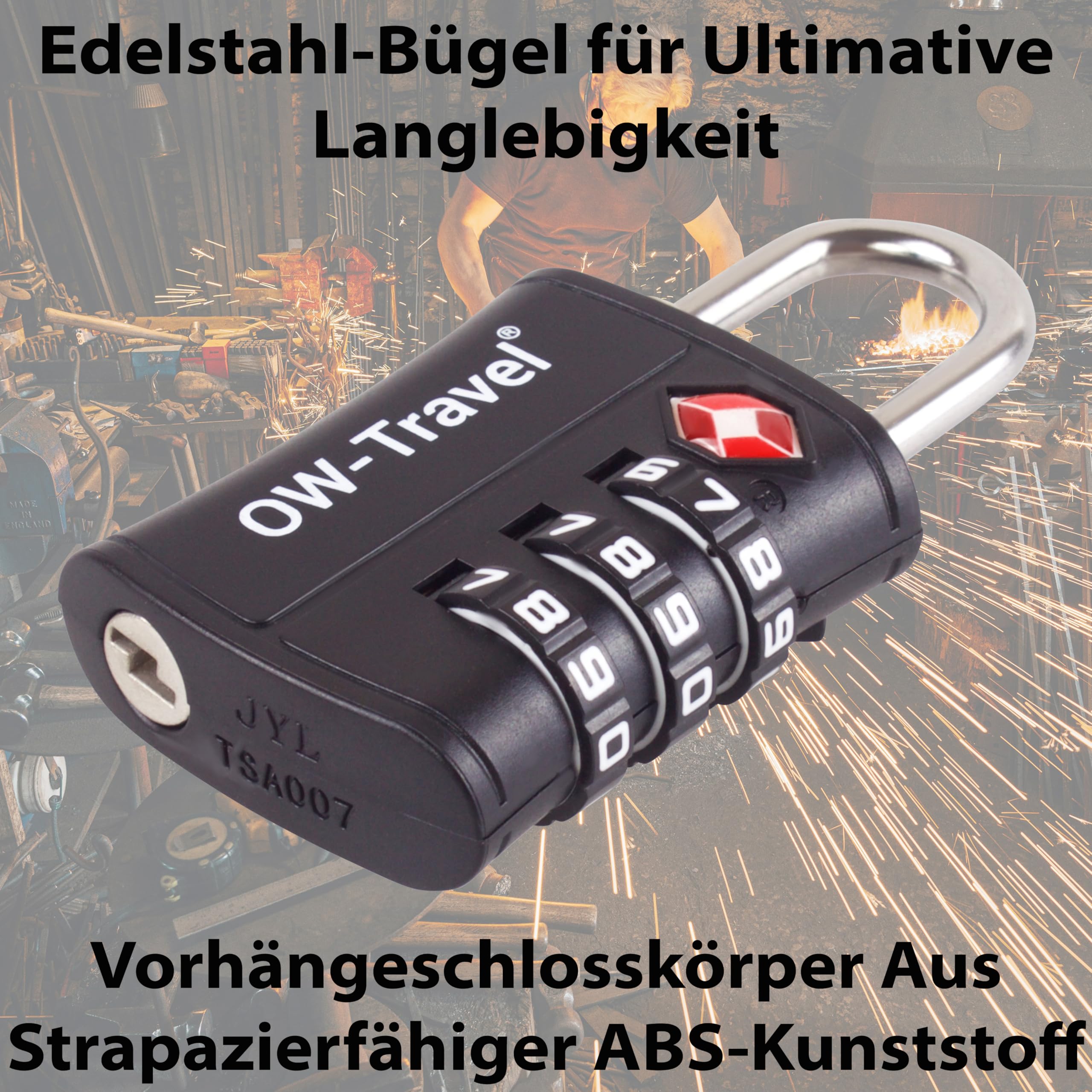 OW-Travel TSA Kofferschloss Zahlenschloss 3-stellig (4 Stück Schwarz) ABS-Kunststoff TSA Schloss USA, Vorhängeschloss, Gepäckschloss für Koffer, Reisegepäck, Taschen, Reisekoffer, Rucksack, Spind