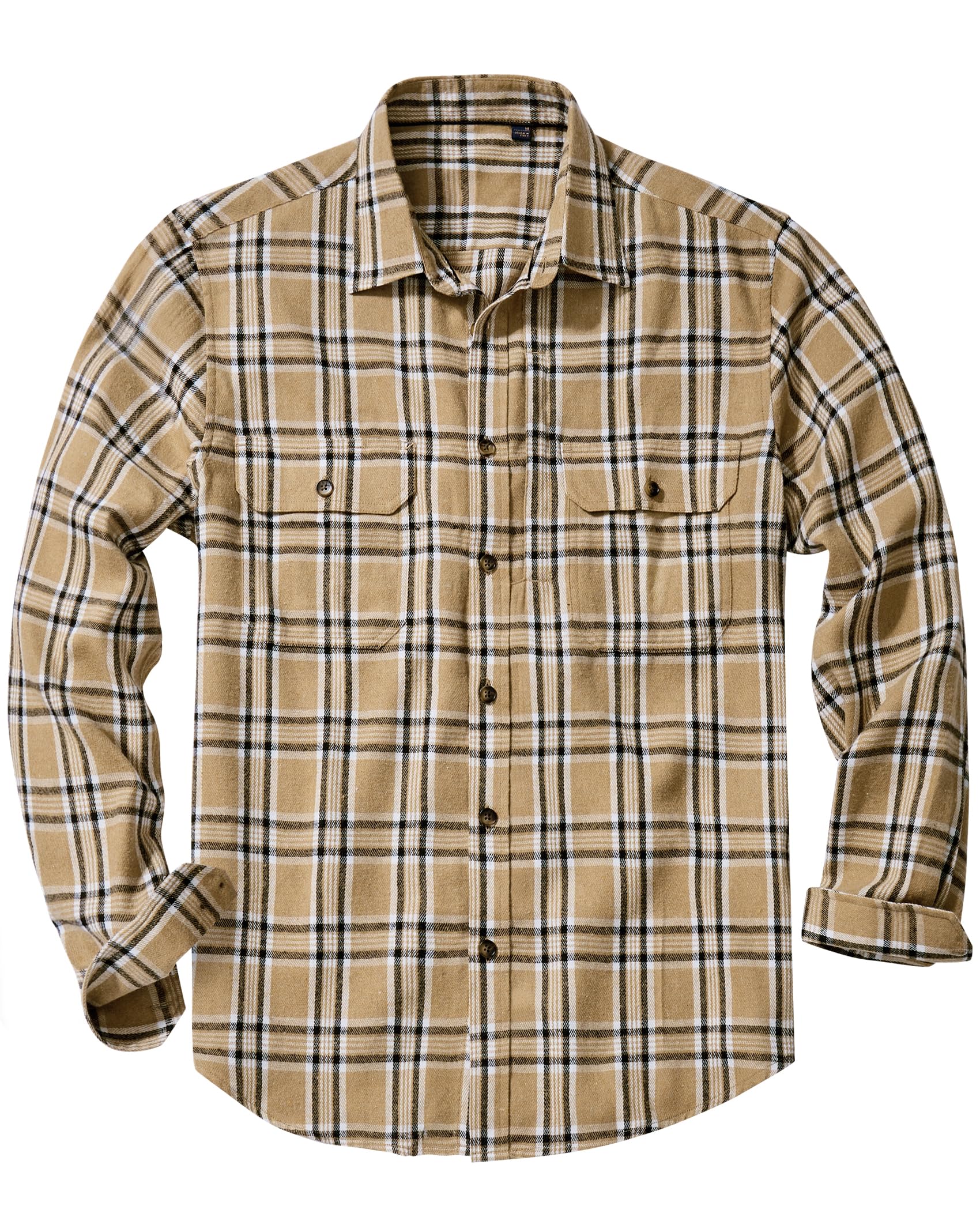 Alimens & Gentle Men's Flannel Shirt Long Sleeve Plaid Button Down Shirts Jacket Casual Work Outdoor Camp with Pockets