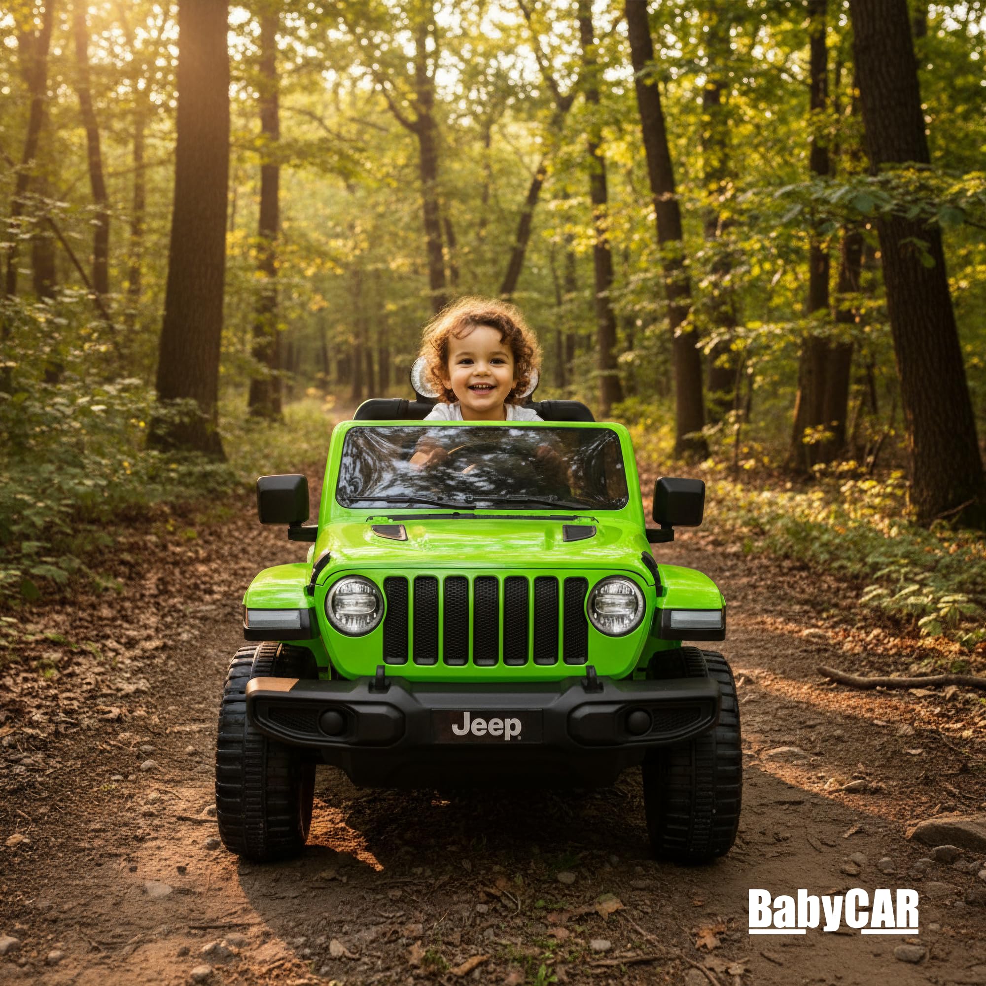 BabyCar Jeep Elettrica Per Bambini | Auto con Sedili in Pelle, Porte Apribili, MP3/USB/Micro SD | Macchina Elettrica per Bambini 12V con 2 Motori 35W | Licenza Ufficiale Jeep | Verde