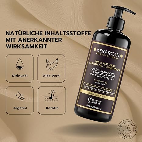 Kerargan - Anti-hair loss conditioner with castor oil - Unraveling & nourishing for dry and brittle hair - Enriched with keratin and argan oil - Without sulfates GMO mineral oil - 500ml