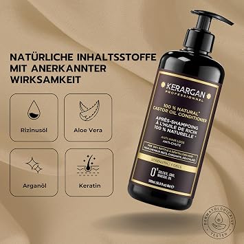 Kerargan - Anti-hair loss conditioner with castor oil - Unraveling & nourishing for dry and brittle hair - Enriched with keratin and argan oil - Without sulfates GMO mineral oil - 500ml
