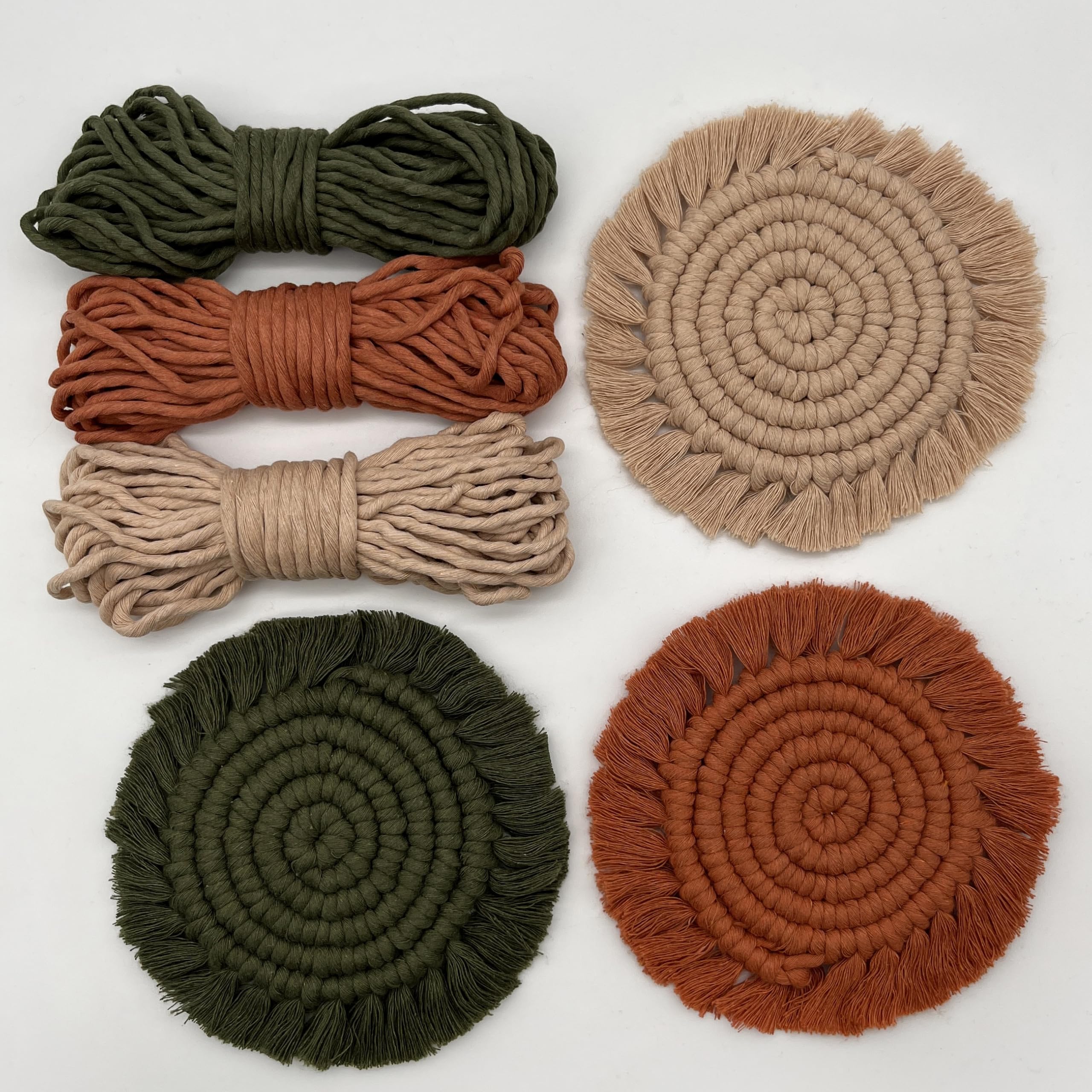 Bergin & Bath Macram Kit Coasters. Learn to Make Three placemats in Sand, Terracotta and Avocado. Art Craft Kit for Adults and Teens. Creative Gift idea.