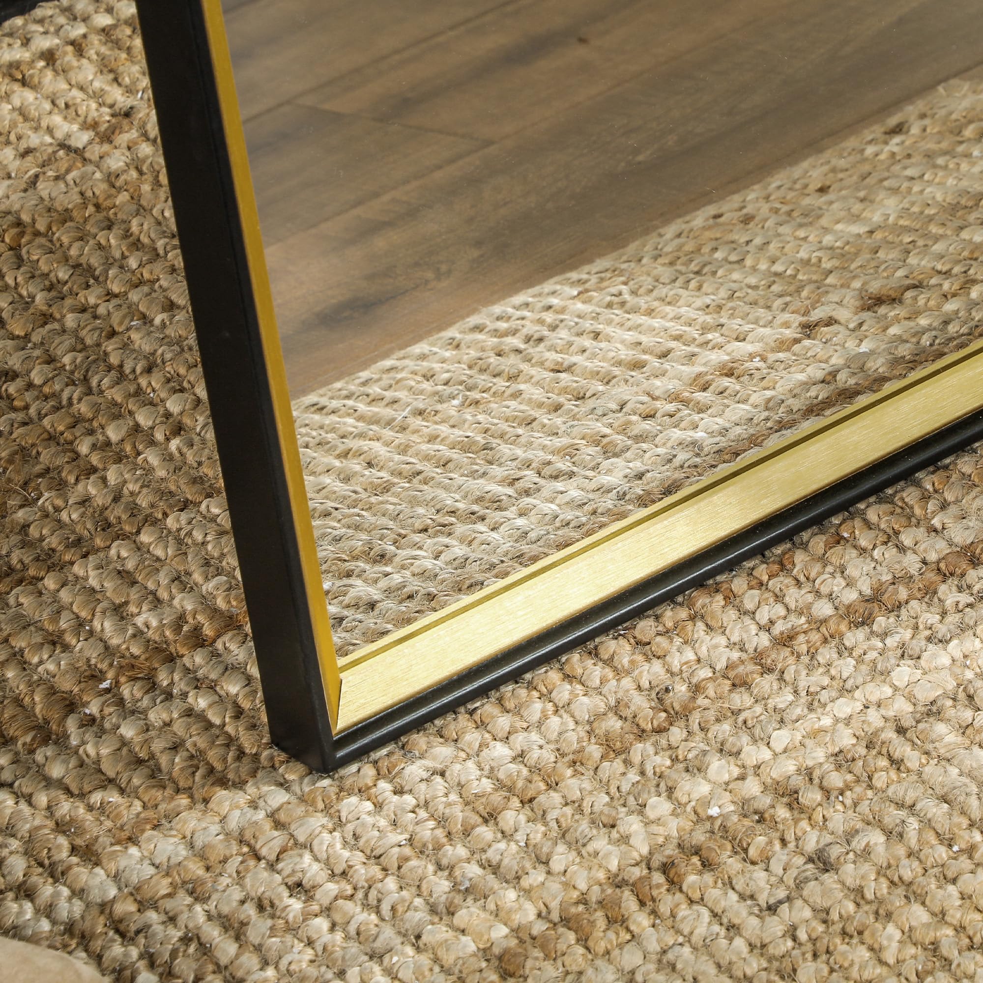 HOMCOM Specchio da Terra a Figura Intera con Supporto Posteriore e Cornice, Specchio da Parete in MDF e Vetro con Pellicola Protettiva Antisfondamento, 37x3x157 cm, Nero e Oro