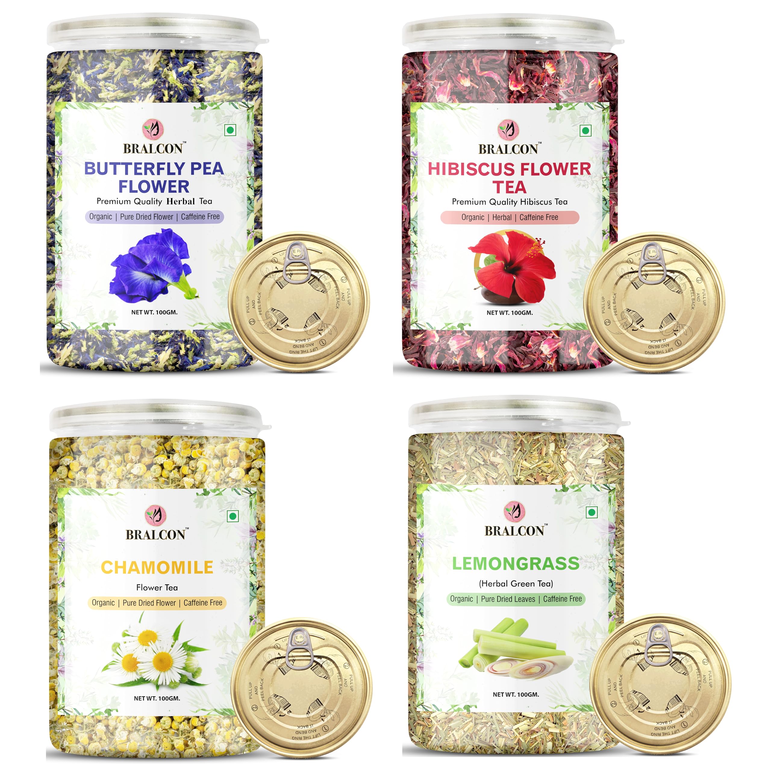 BRALCON Hibiscus Flower Tea(50g) + Butterfly Blue Pea flower Tea (50g) + Lemongrass Herbal Tea(50g) Chemomile Tea (50g) (B0D6NLT3CD) Amazon Price History, Amazon Price Tracker