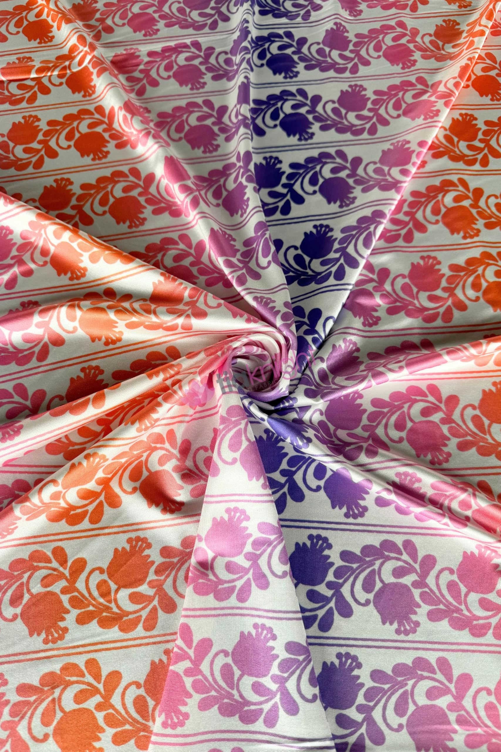 Premium Quality Printed Nylon Lycra | 4 Way Stretch Swim Wear, Dance Leotard, Leggings Material | 50+ Colours/Prints in Stock | Sold By The Metre | Tia Knight (Sunset Vines)