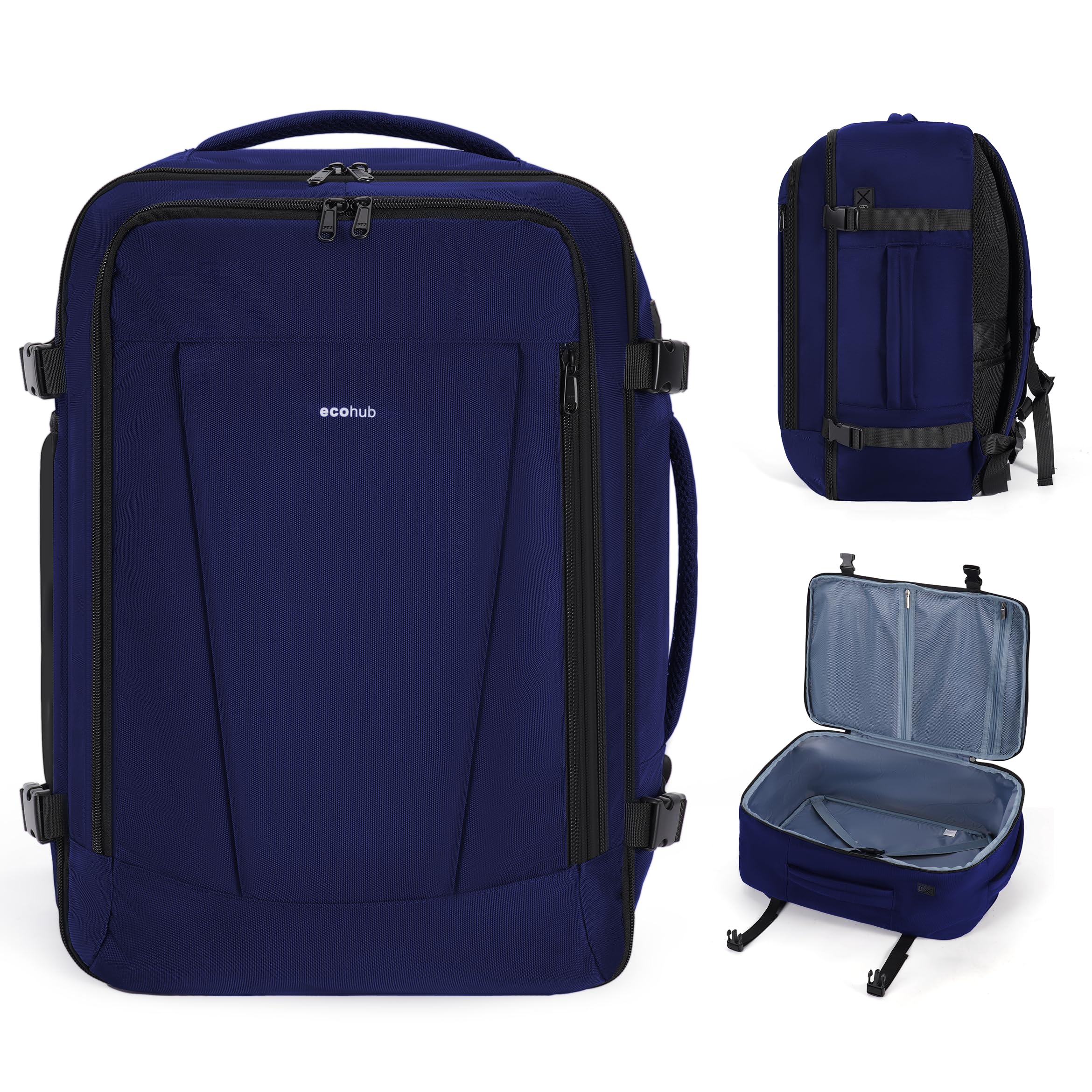 ECOHUB Large Travel Backpack for Men Carry on Bag Water Resistant Blue | 19.5x13x8 Laptop Backpack TSA Friendly 30L Backpack fits 17.3" Computer United/American/Delta/Southwest Airlines Approved