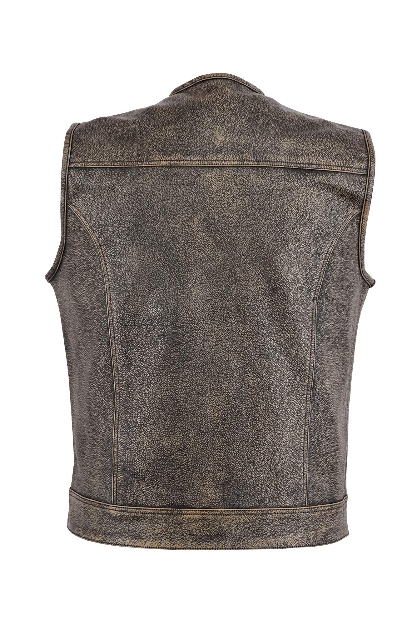 Leatherick Męska kamizelka skórzana w stylu vintage, brązowy, styl bez kołnierza, doskonały wygląd