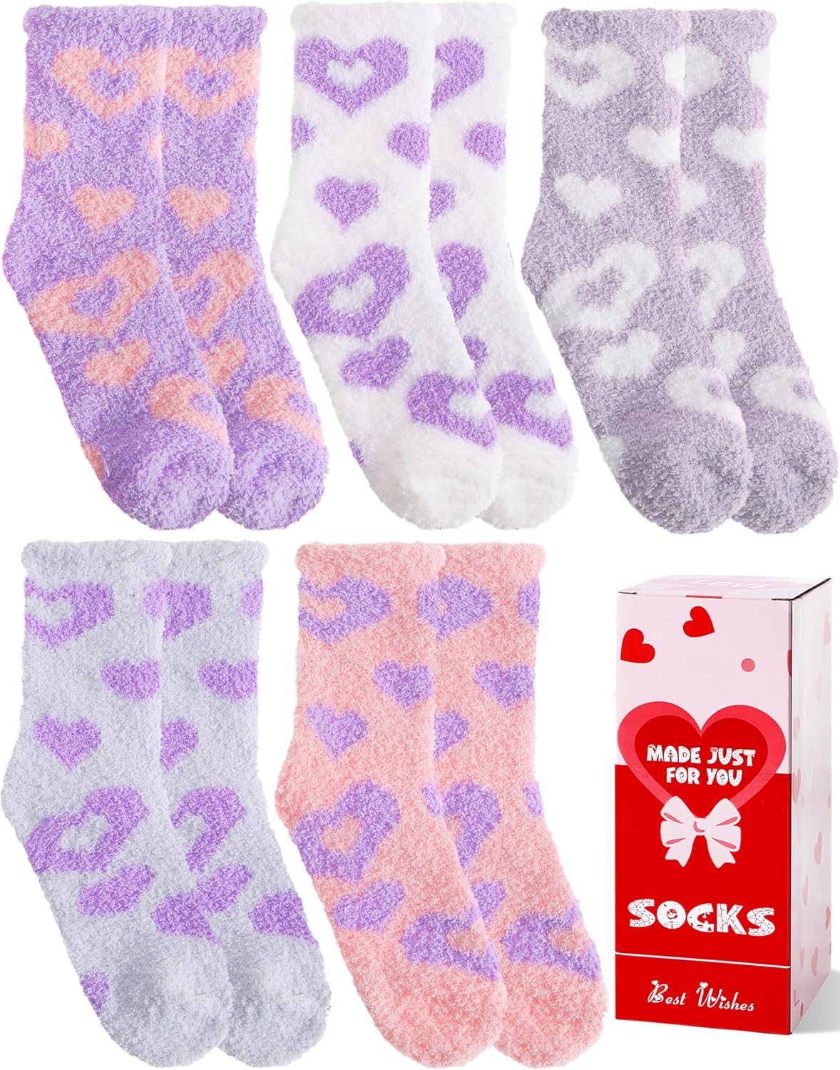 MOGGEI Women Fuzzy Fluffy Socks Thick Warm Winter Soft Cozy Plush Fleece Sleep Socks 5 Pairs