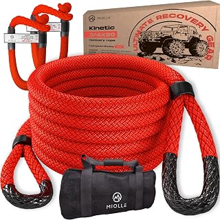 Miolle Kinetic Recovery Tow Rope 3/4" x 20' (19200lbs) with 2 Soft Shackle 5/16' x 6' (20700 lbs) USA Spectra fits Your Car, Truck, SUV, Jeep, ATV, UTV, Or Snowmobile (Soft Shackles)