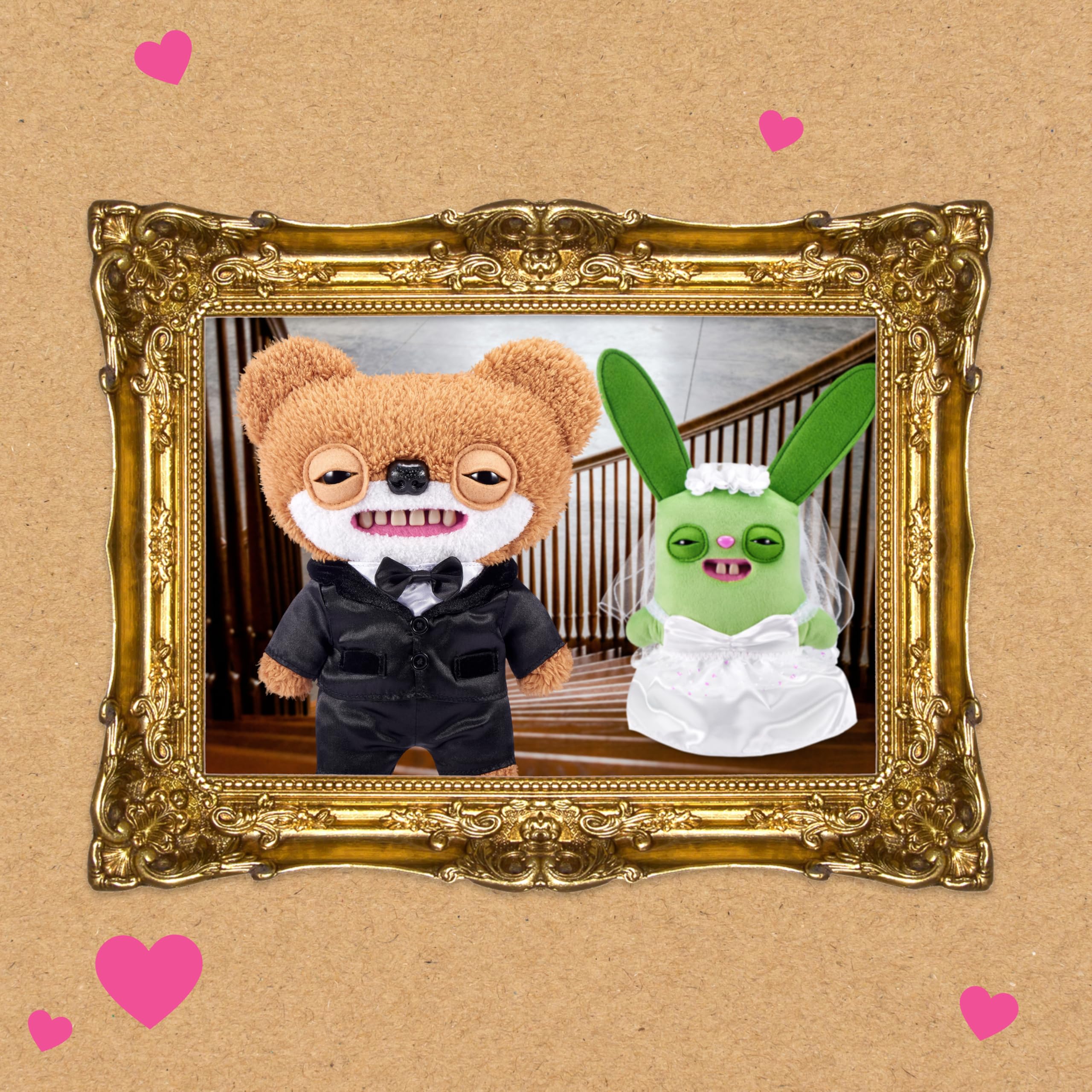 Fuggler Wedding Fuggs 9-Inch Plush 2-Pack by ZURU, Funny Ugly Monster Stuffed Animals with Human-Like Teeth & Tooth Ring - Image 2