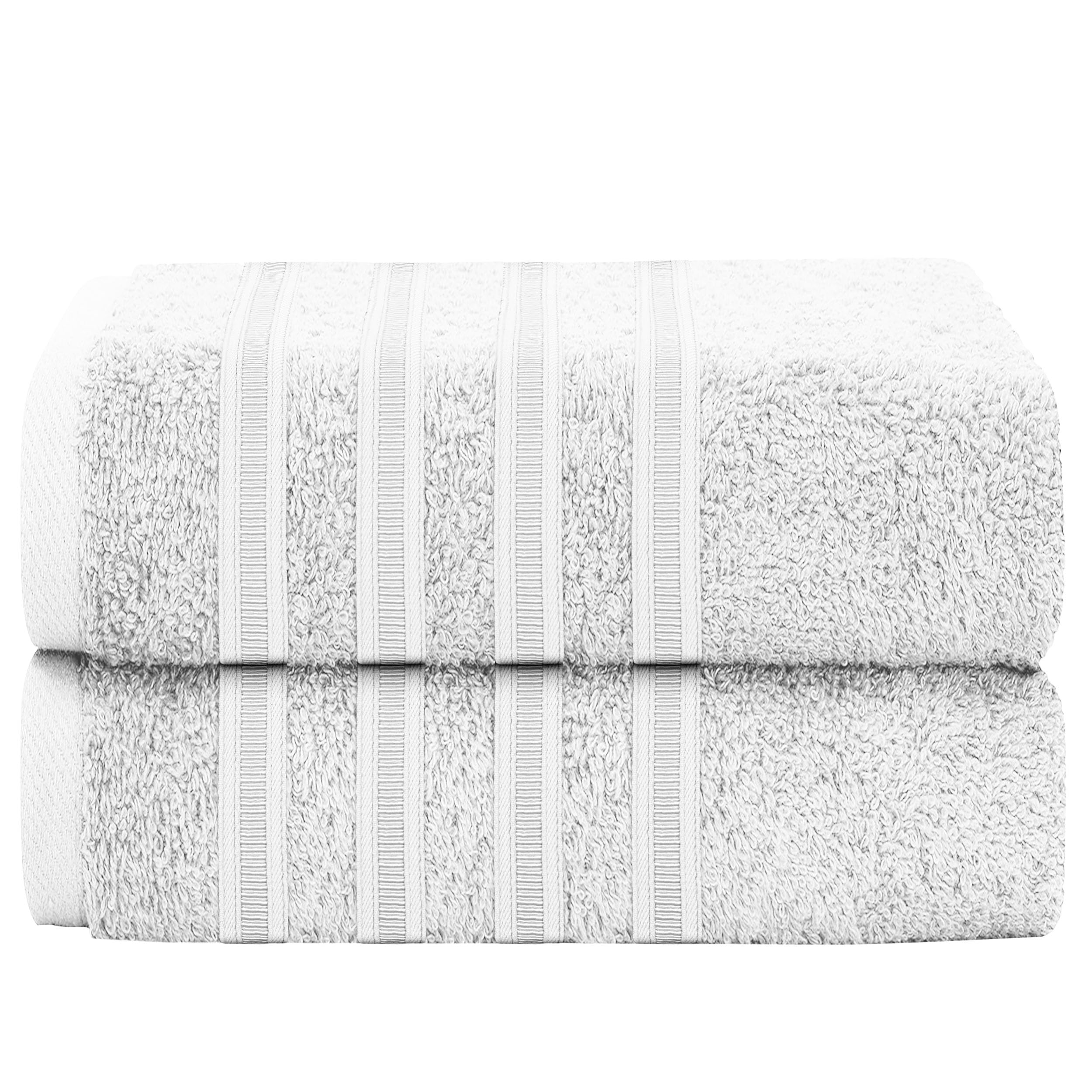 Olivia Rocco Ritz Collection 2 Pack Jumbo Bath Sheet Viscose Stripe Towels Range Highly Absorbent and Super Soft Extra Large Bathsheets Towel Sets, White