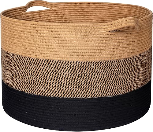Miniatura 9 de MINTWOOD Design Cesta decorativa extragrande de 22 x 14 pulgadas de cuerda de algodón tejida para almacenamiento, sala de estar con asas y cesta de