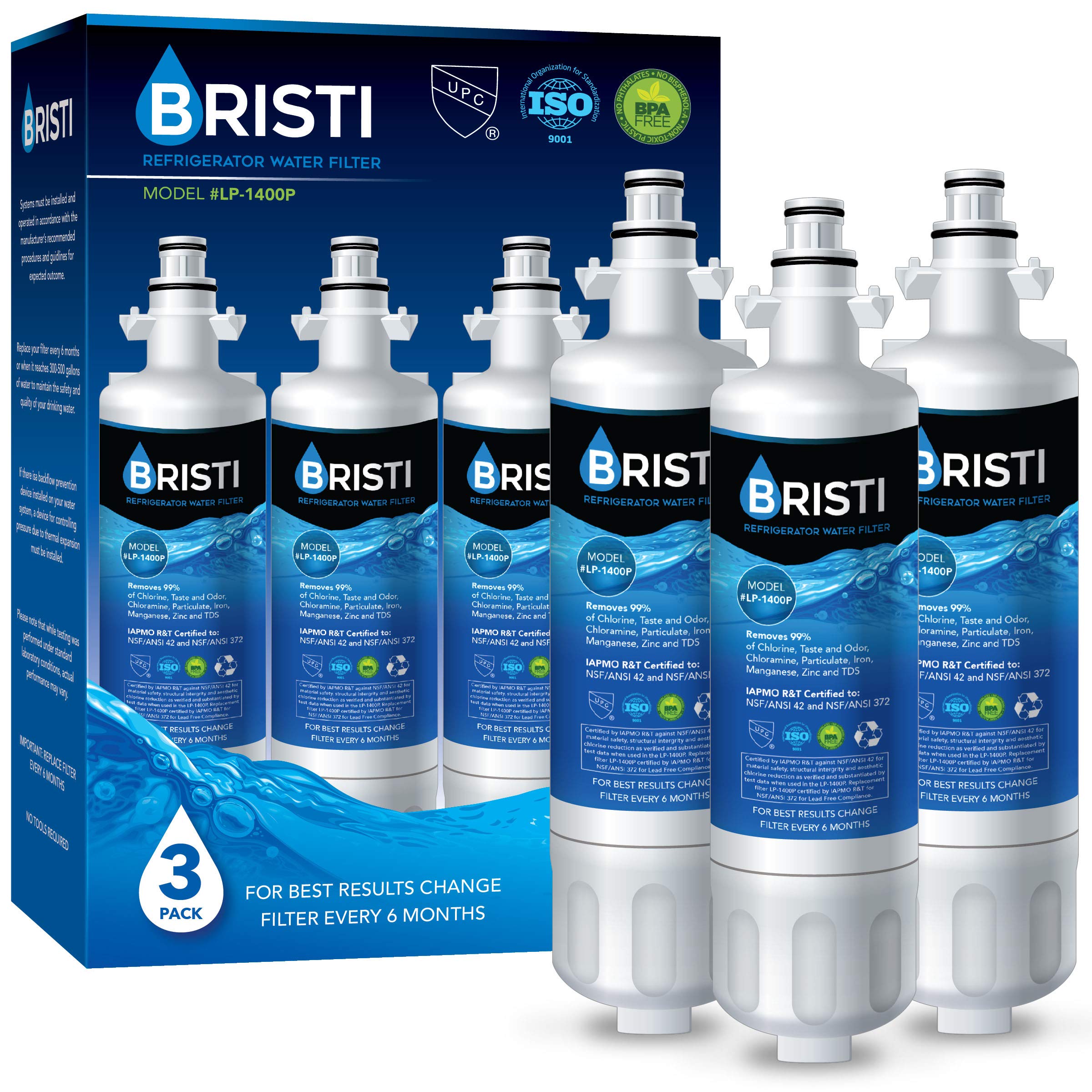 Bristi LG LT700P Refrigerator Water Filter Replacement, LG ADQ36006101, And Fits Kenmore 46-9690 (9690) And Fits WSL-3,WF700 (1 Pack) 3-Pack BR-LT700