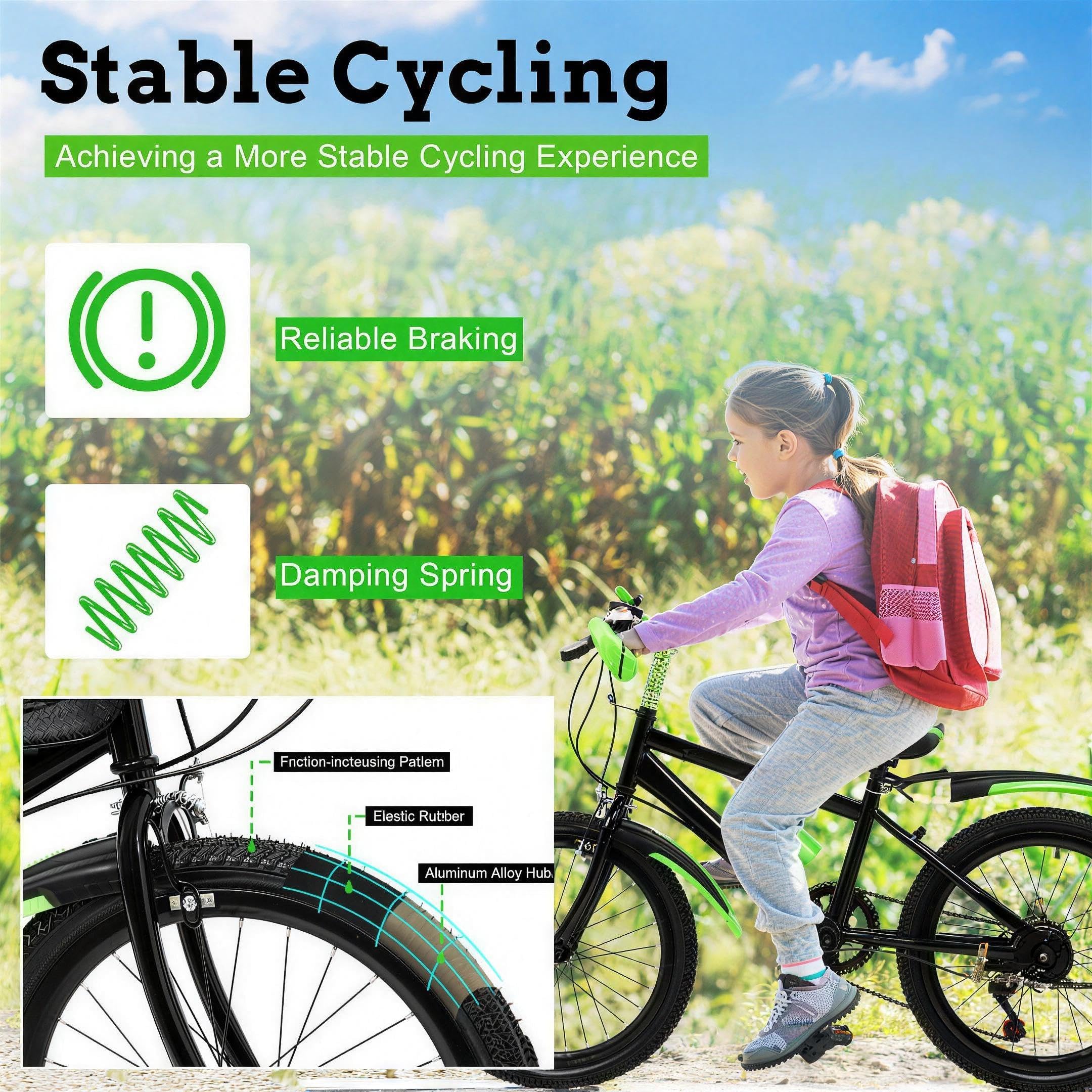 Mountainbike Kinderfahrrad 20 Zoll, 7-Gang-Schaltung | Scheibenbremse & Federgabel, für Kinder ab 6-13 Jahren, mit Schutzblech, Wasserflasche & Kompassglocke, 20 Zoll Fahrrad Junge