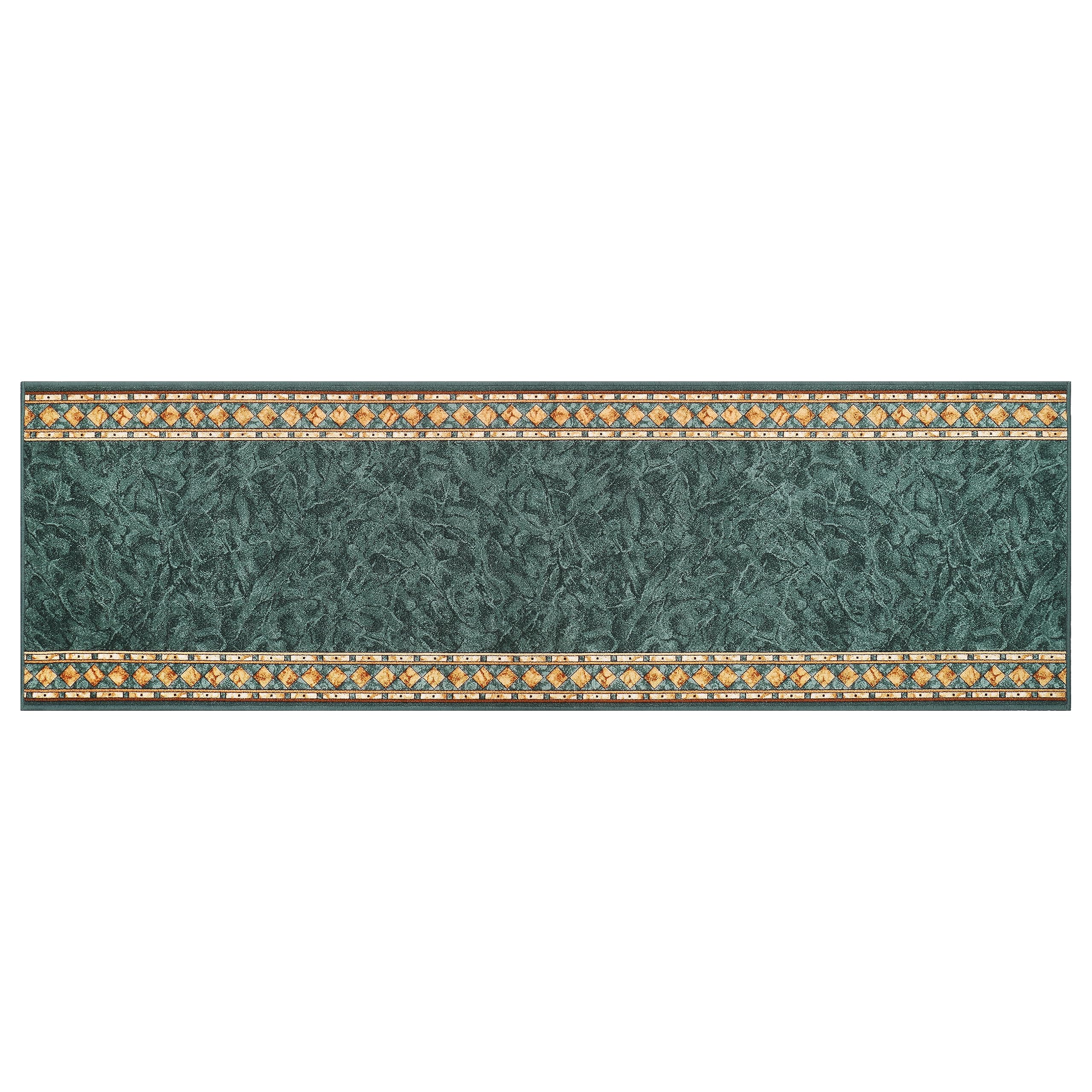 TAPISO Antidérapant Tapis Couloir Long Tapis au Mètre Tapis de Passage Poils Ras Tapis Entrée Cuisine Évier Chambre Escaliers Moderne Vert Marron Géométrique Bordé 67 x 300 cm