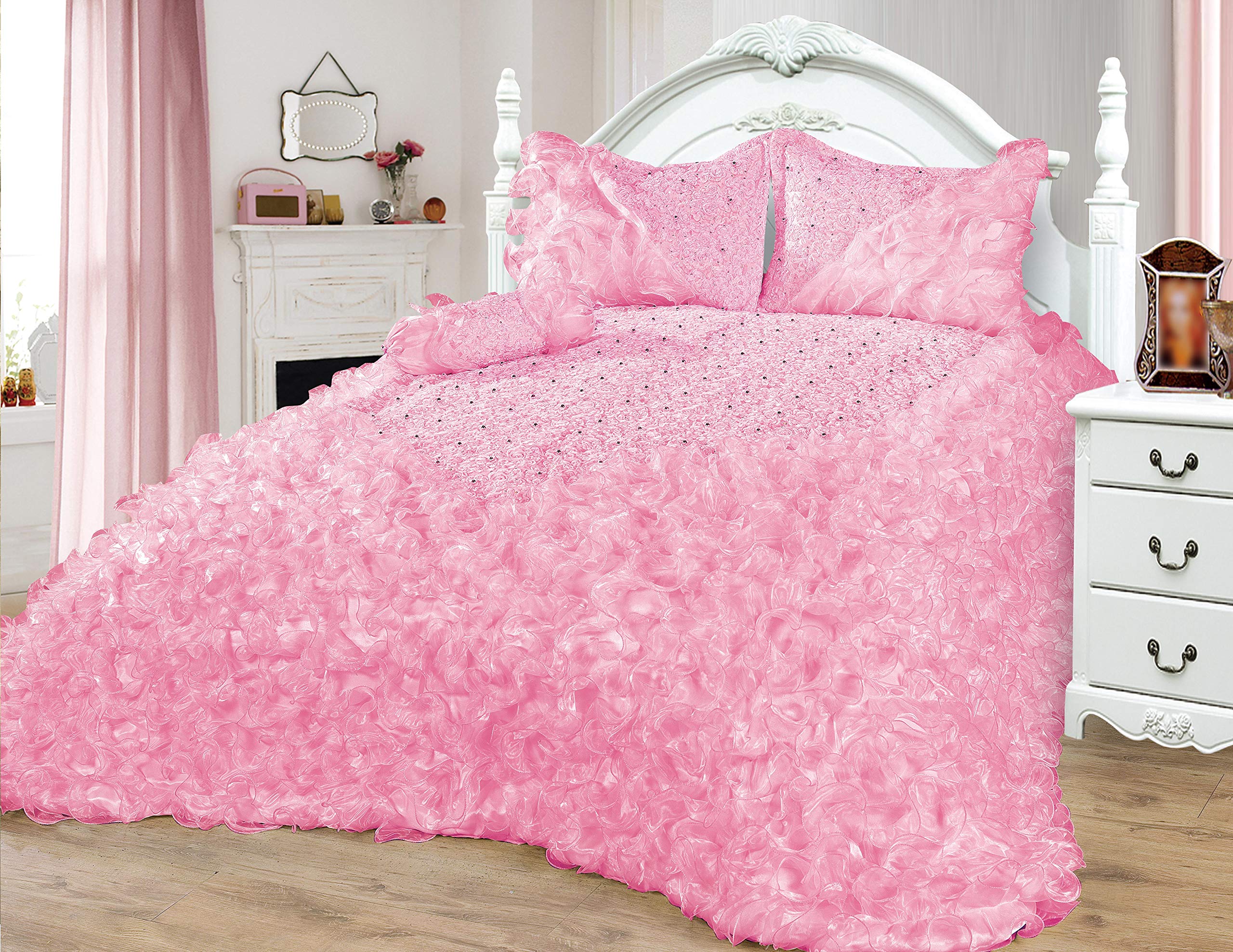 Colcha Gelincik Deluxe de 4 piezas rosa 250x260 cm para solucionar camas mal vestidas y cortas
