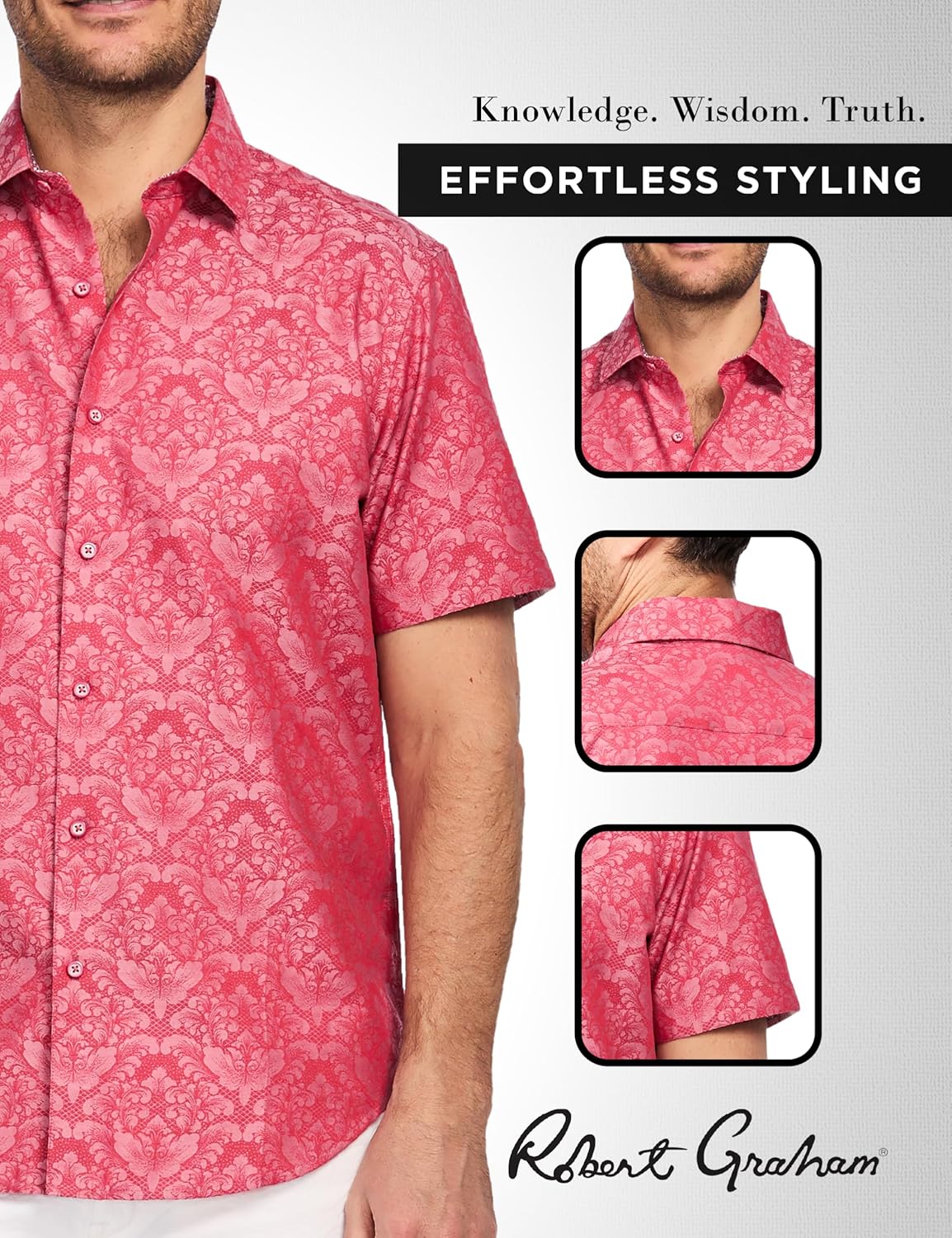 Robert Graham Men's Bayview Short-Sleeve Woven Button Down Shirt, Premium Cotton Knit Top, Classic-Fit & Richly Detailed - Image 5